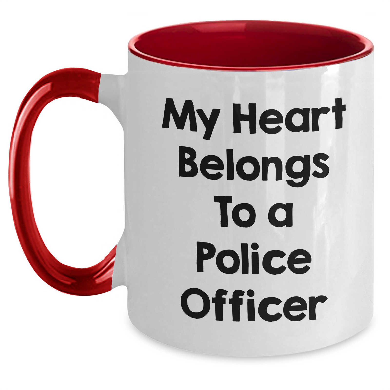 Funny Police Officer Gifts for Men - My Heart Belongs To A Police Officer Two Tone Coffee Mug, Black and White, Red and White, Navy and White, Pink and White - Main