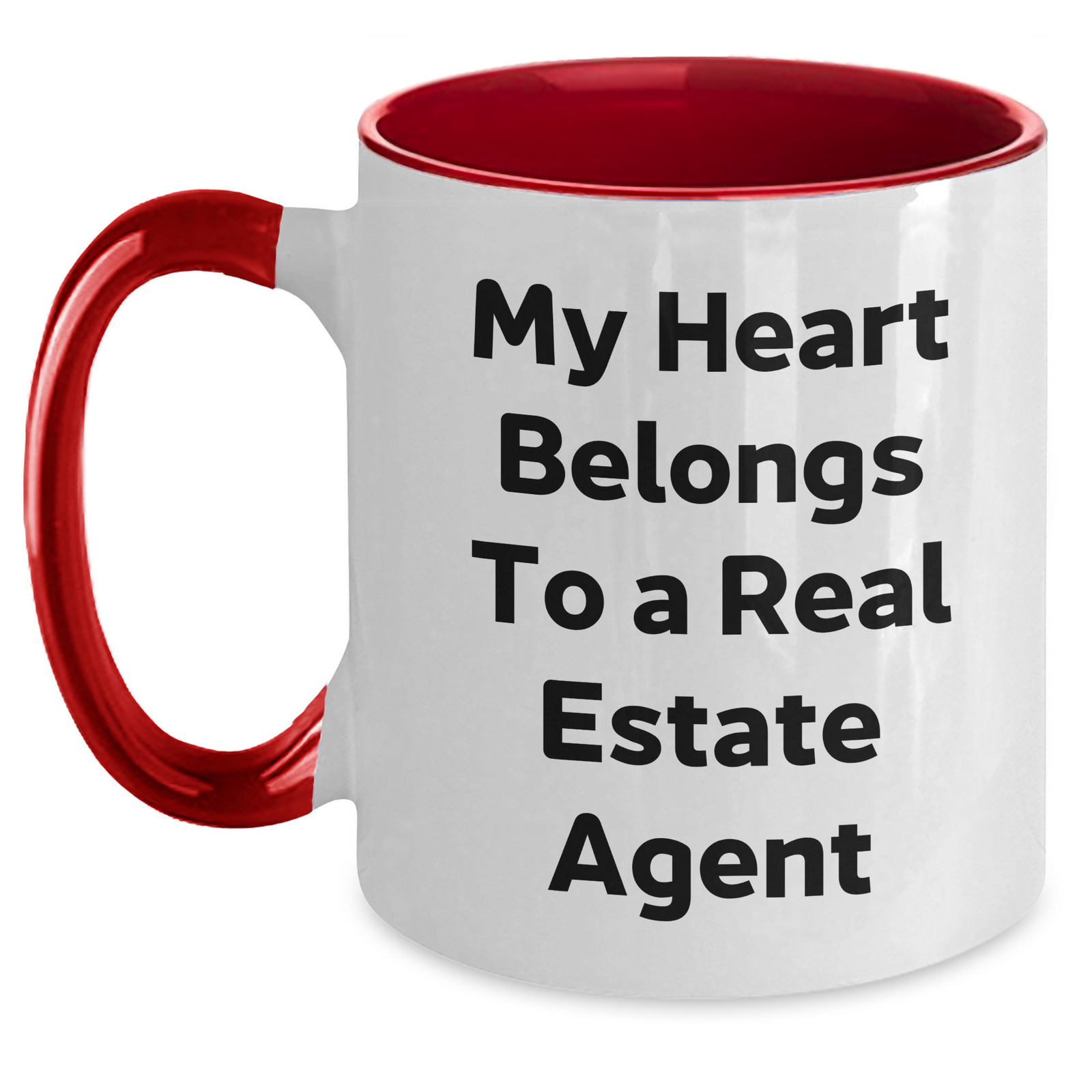 Funny Real Estate Agent Gifts from Friends and Family - My Heart Belongs To A Real Estate Agent Two Tone Coffee Mug for Him, Unique Father's Day Unique Gifts - Main