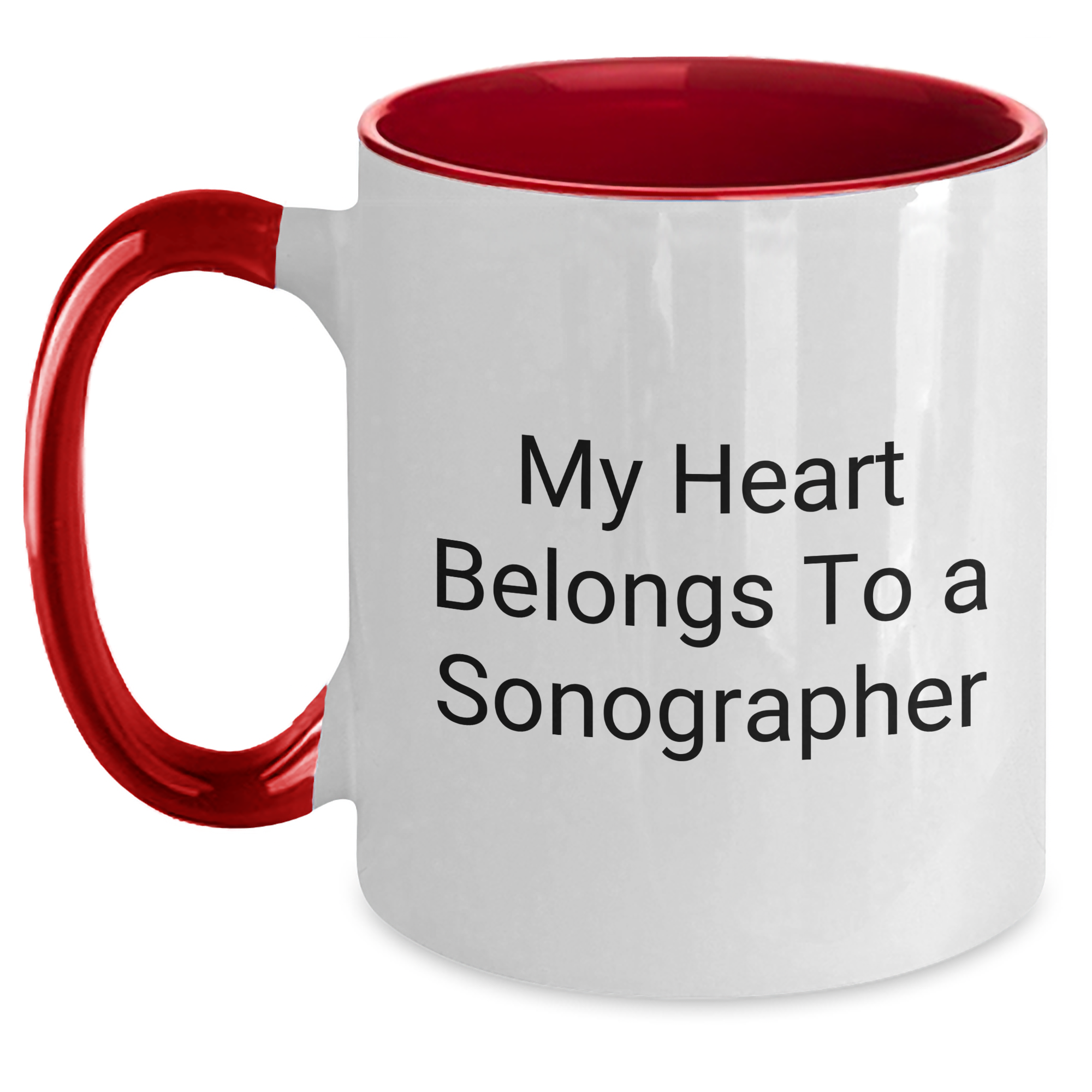 Funny Sonographer Gifts from Men for Father's Day - My Heart Belongs To A Sonographer Two Tone Coffee Mug, Black and White, Red and White, Navy and White, Pink and White - Main