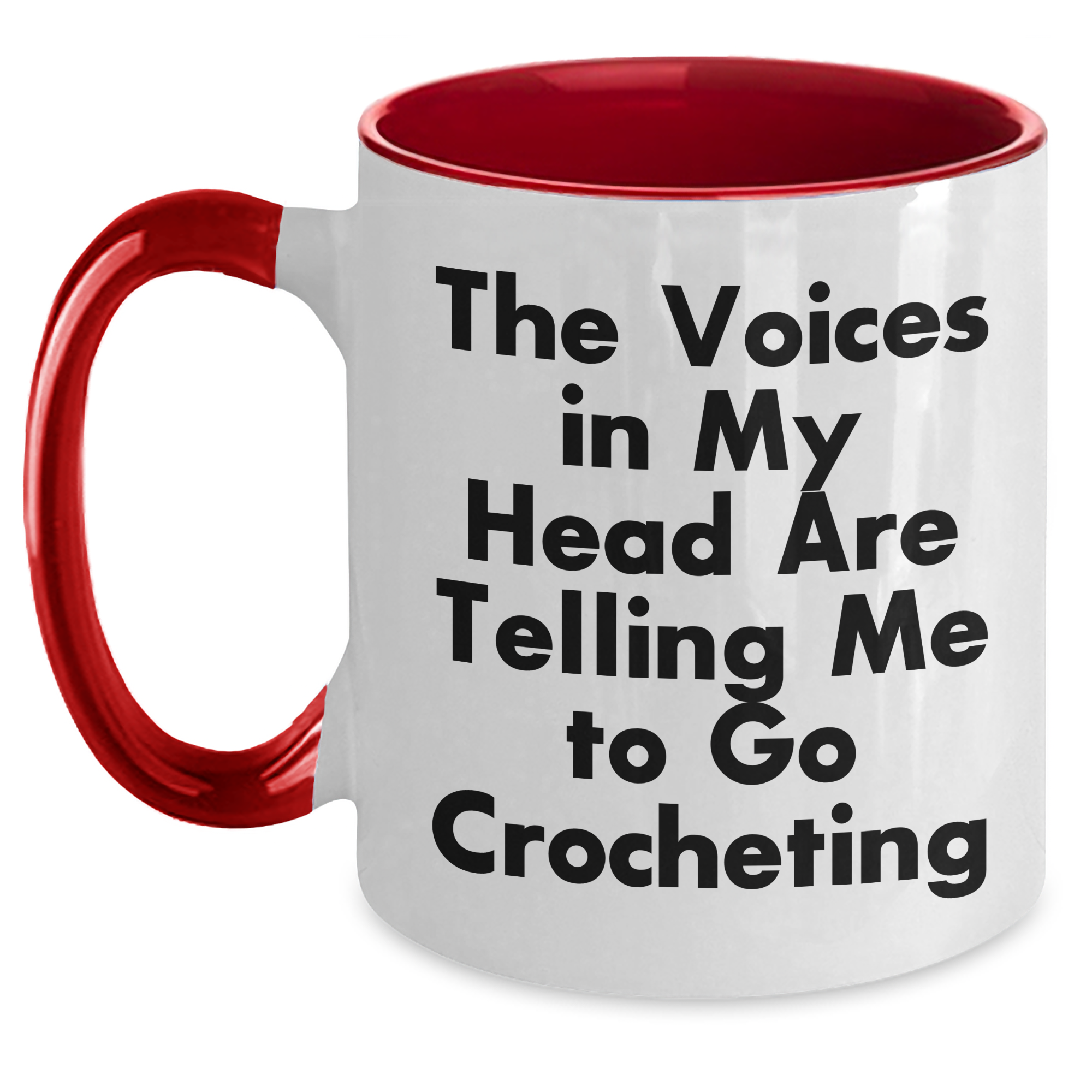 Funny Crocheting Gifts for Men, Unique Two Tone Coffee Mugs with Quote, 'The Voices In My Head Are Telling Me To Go Crocheting', Perfect for Father's Day - Main