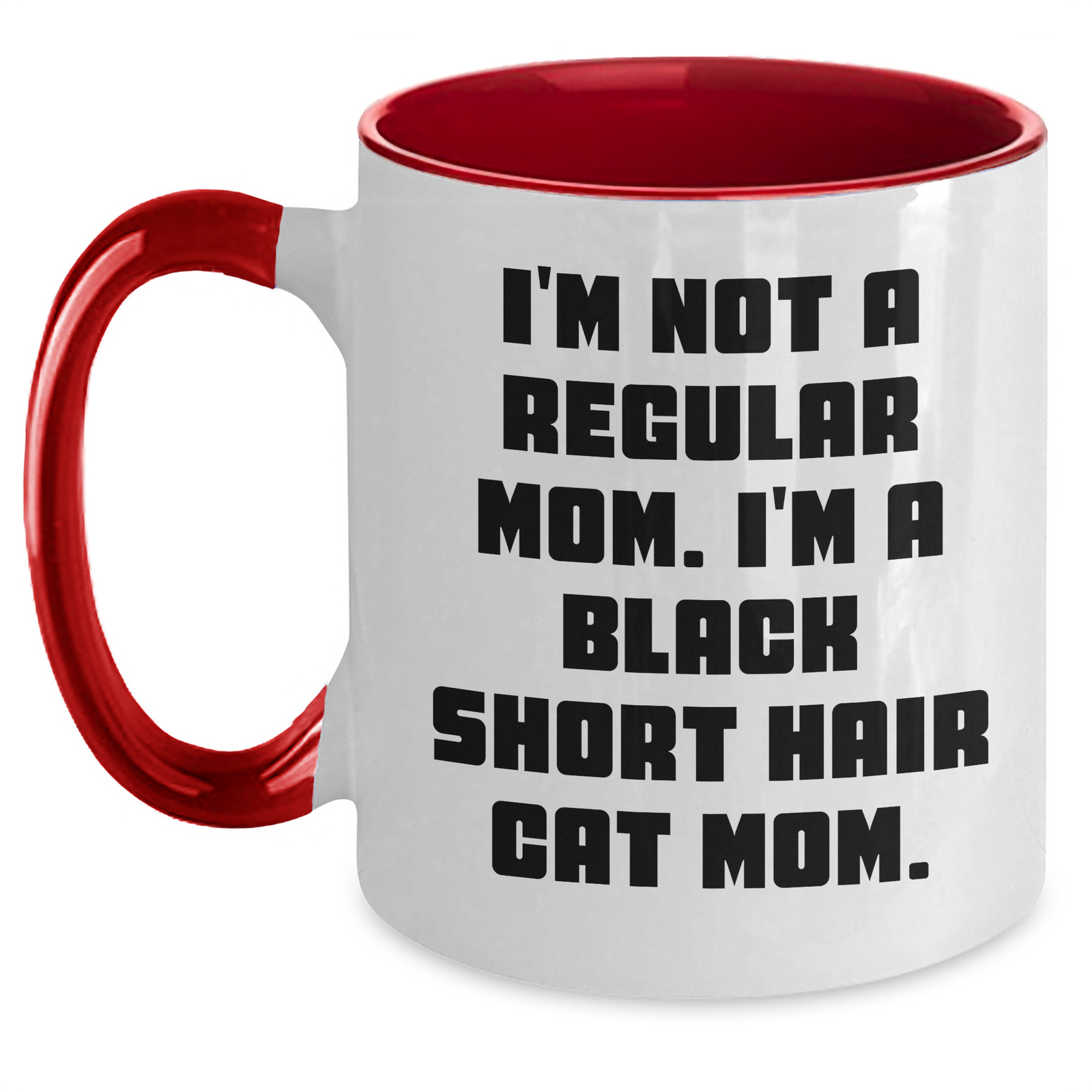 Funny Black Short Hair Cat Mom Gifts for Men from Women - Two Tone Coffee Mug, Black and White, Red and White, Navy and White, Pink and White - Main