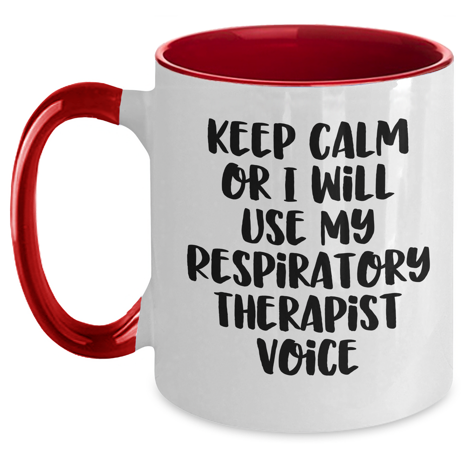 Respiratory Therapist Humor Gifts for Men, Funny 'Keep Calm Or I Will Use My Respiratory Therapist Voice' Two Tone Coffee Mug, Father's Day Unique Gifts from Family - Main