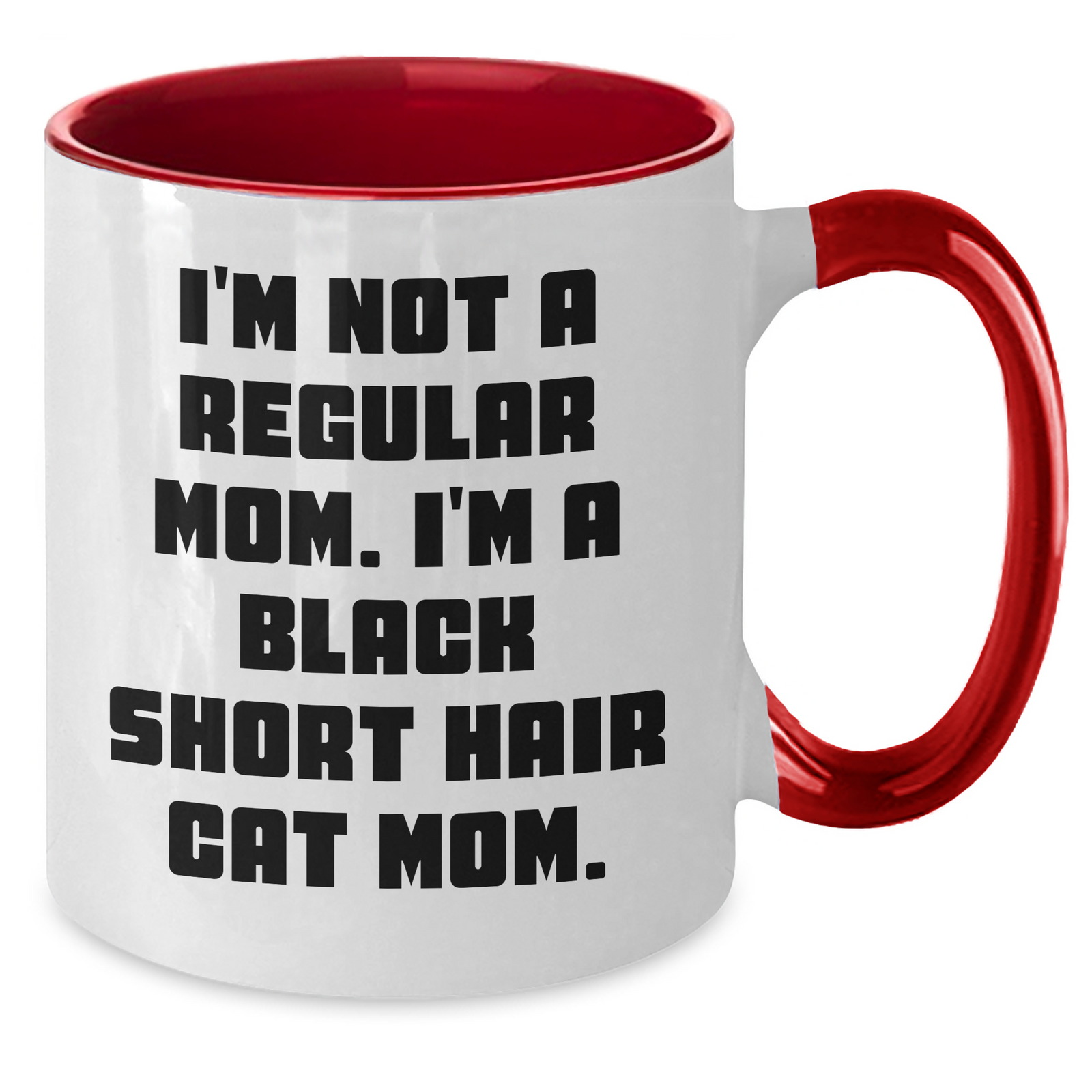 Funny Black Short Hair Cat Mom Gifts for Men from Women - Two Tone Coffee Mug, Black and White, Red and White, Navy and White, Pink and White - Additional