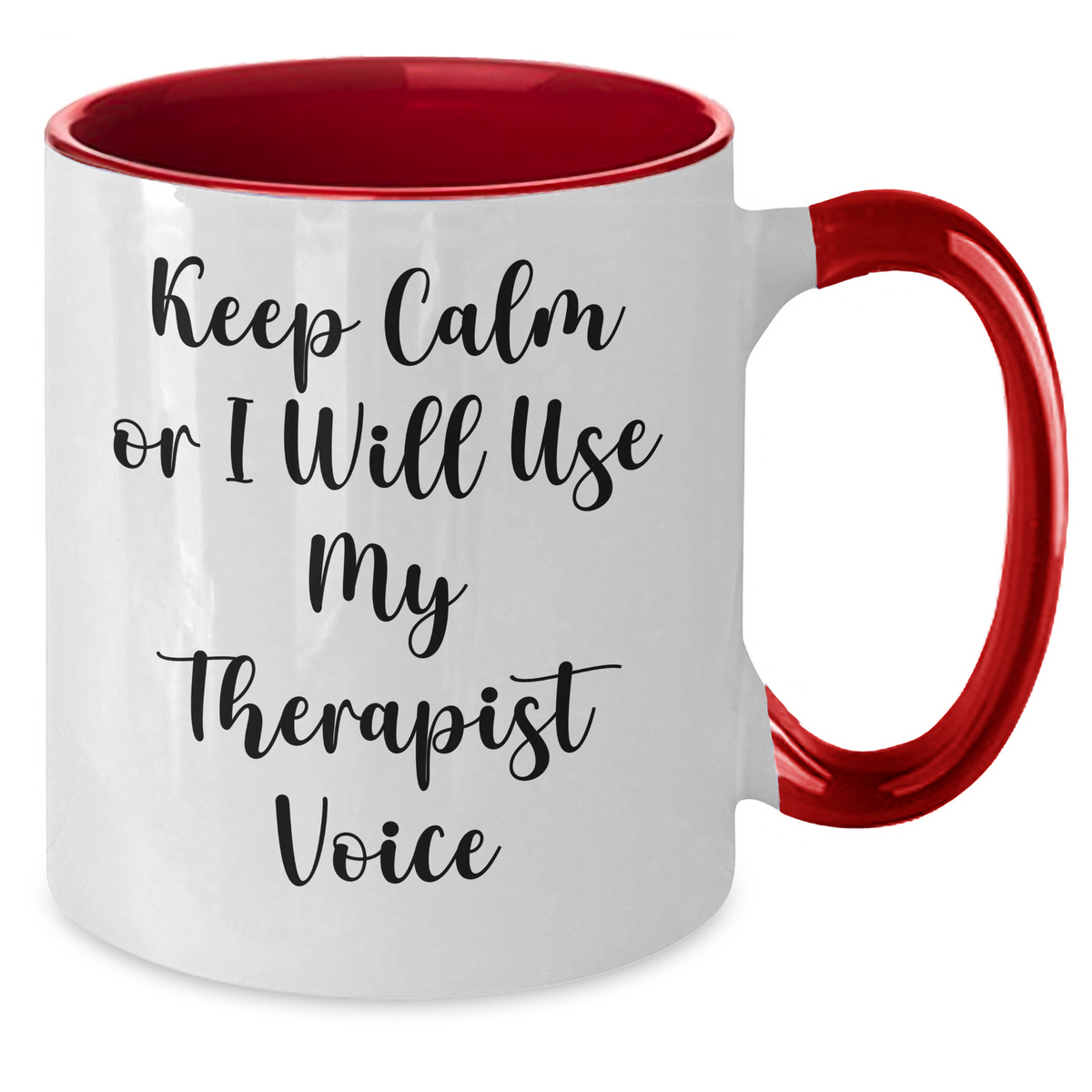 Therapist Gifts from Friends for Father's Day - Keep Calm or I'll Use My Therapist Voice, Two Tone Coffee Mug, Funny Quote, Therapist Mug, Unique Gift for Men, Gift from Family, Gift for Dad - Additional
