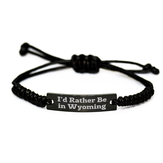 Gifts from Wyoming: 'I'd Rather Be In Wyoming' Rope Bracelet, Adjustable, Black, for Wyoming Enthusiasts, Father's Day Unique Gifts for Men, Women, Family, Friends - Image 1