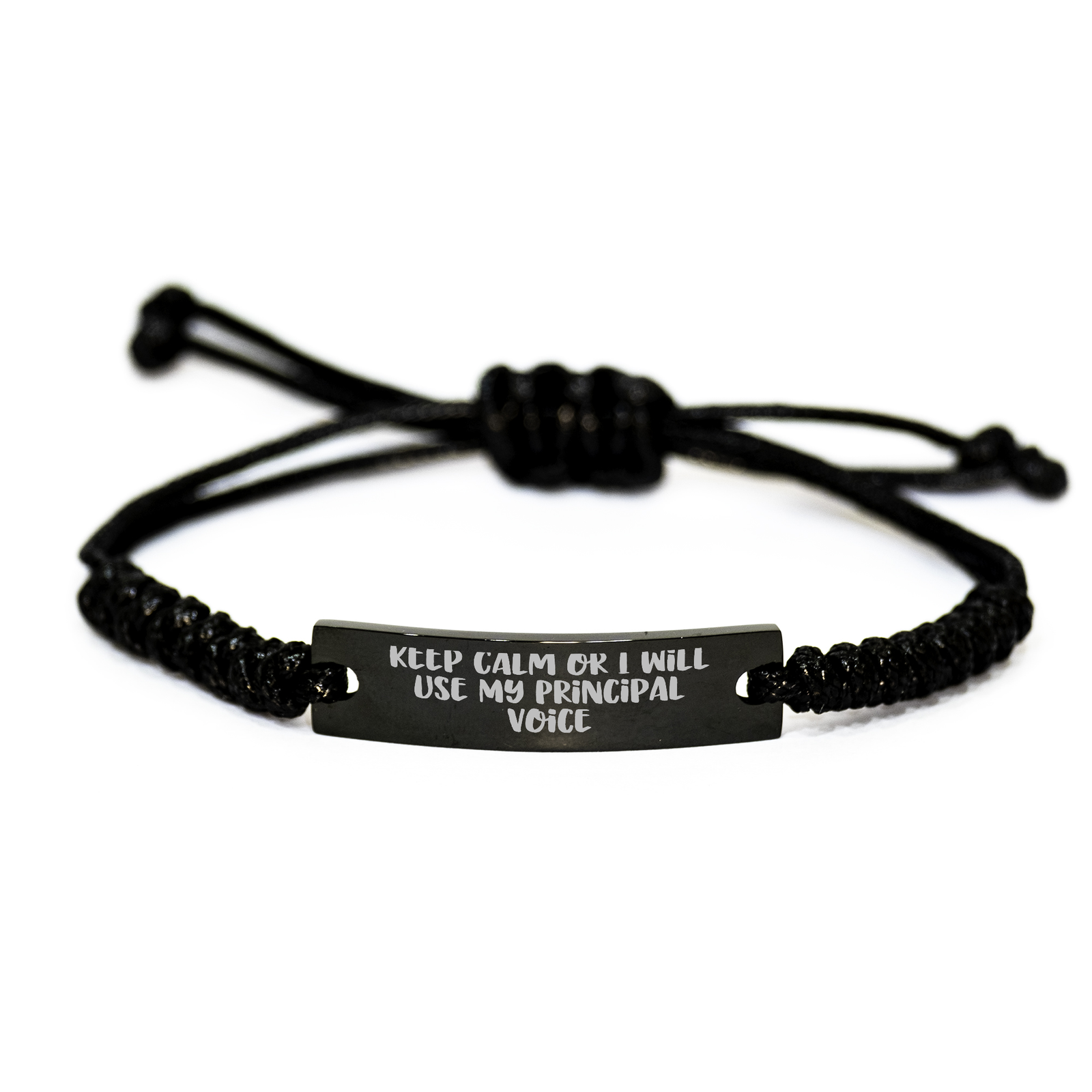 Funny Principal Gifts from Friends - Keep Calm Or I Will Use My Principal Voice Black Rope Adjustable Bracelet for Principal, Men and Women Father's Day Unique Gifts - Image 1