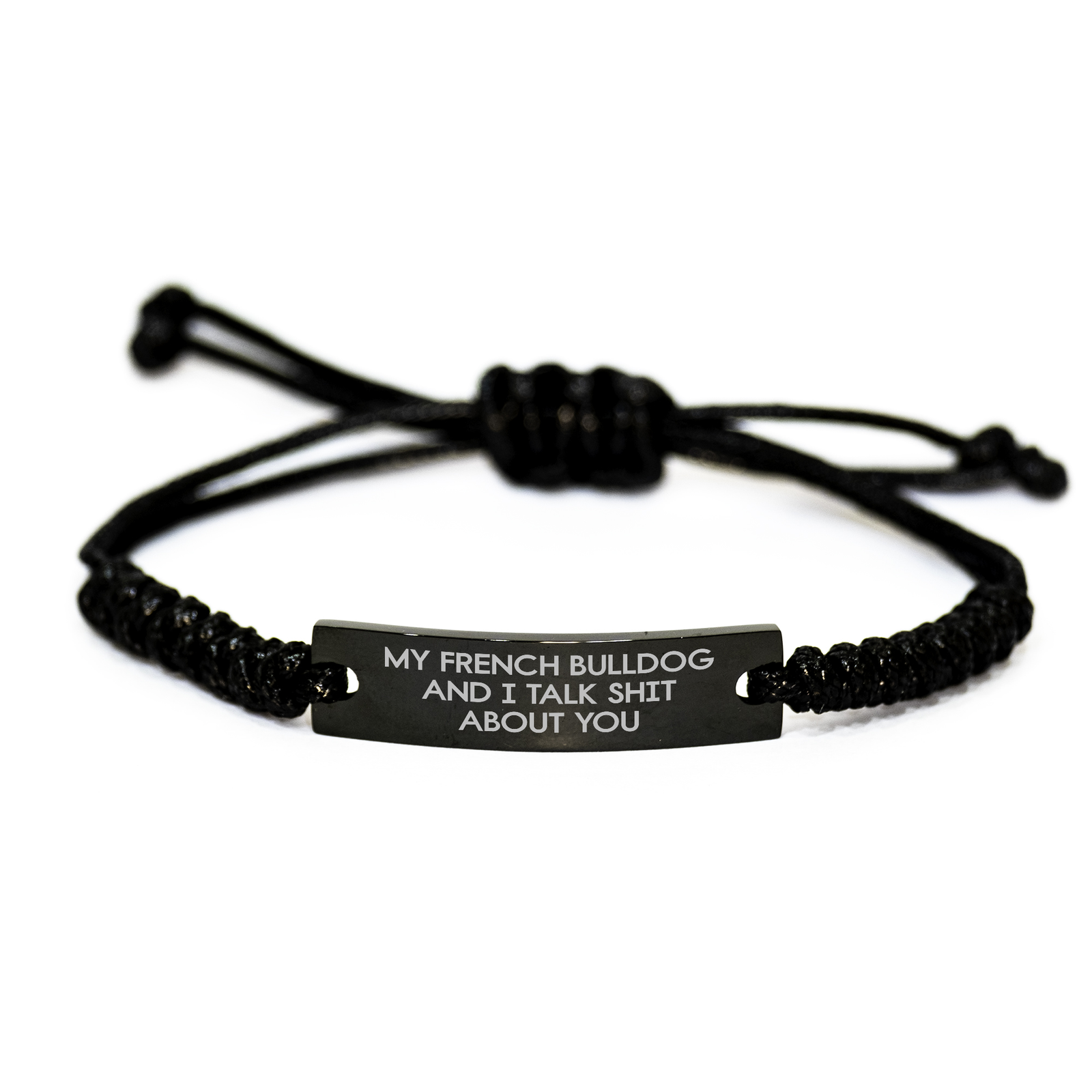 French Bulldog Rope Braces Funny Quote Gift for Mom on Mother's Day - Adjustable Black Stainless Steel Rope Jewelry - Image 1