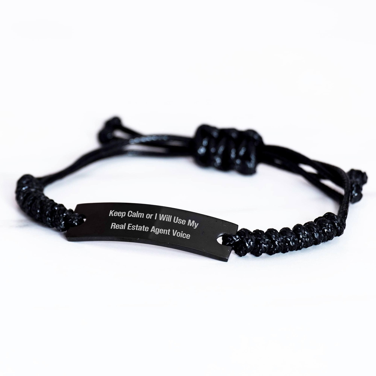 Funny Real Estate Agent Gifts - Keep Calm Rope Bracelet, Adjustable Black Stainless Steel with Interlaced Rope, Gifts from Men to Real Estate Agent, Perfect for Father's Day - Image 2
