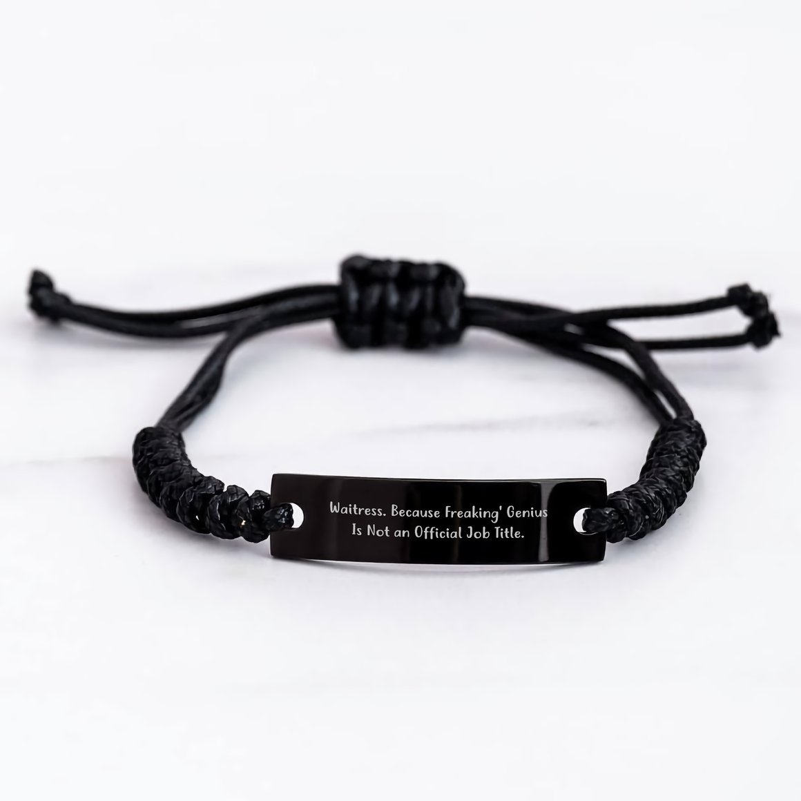 Waitress Gifts from Friends - Funny Rope Bracelet for Waitress, Father's Day Unique Gifts, 'Waitress. Because Freaking' genius Is Not An Official Job Title.' Quote - Image 3