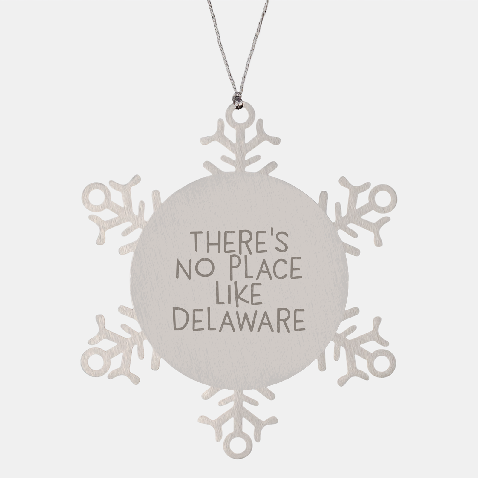 Delaware Snowflake Ornament, 'There's No Place Like Delaware' Quote, Unique Christmas Unique Gift from Friends, Family, or Coworkers, 3.14 Inches Diameter - Image 1