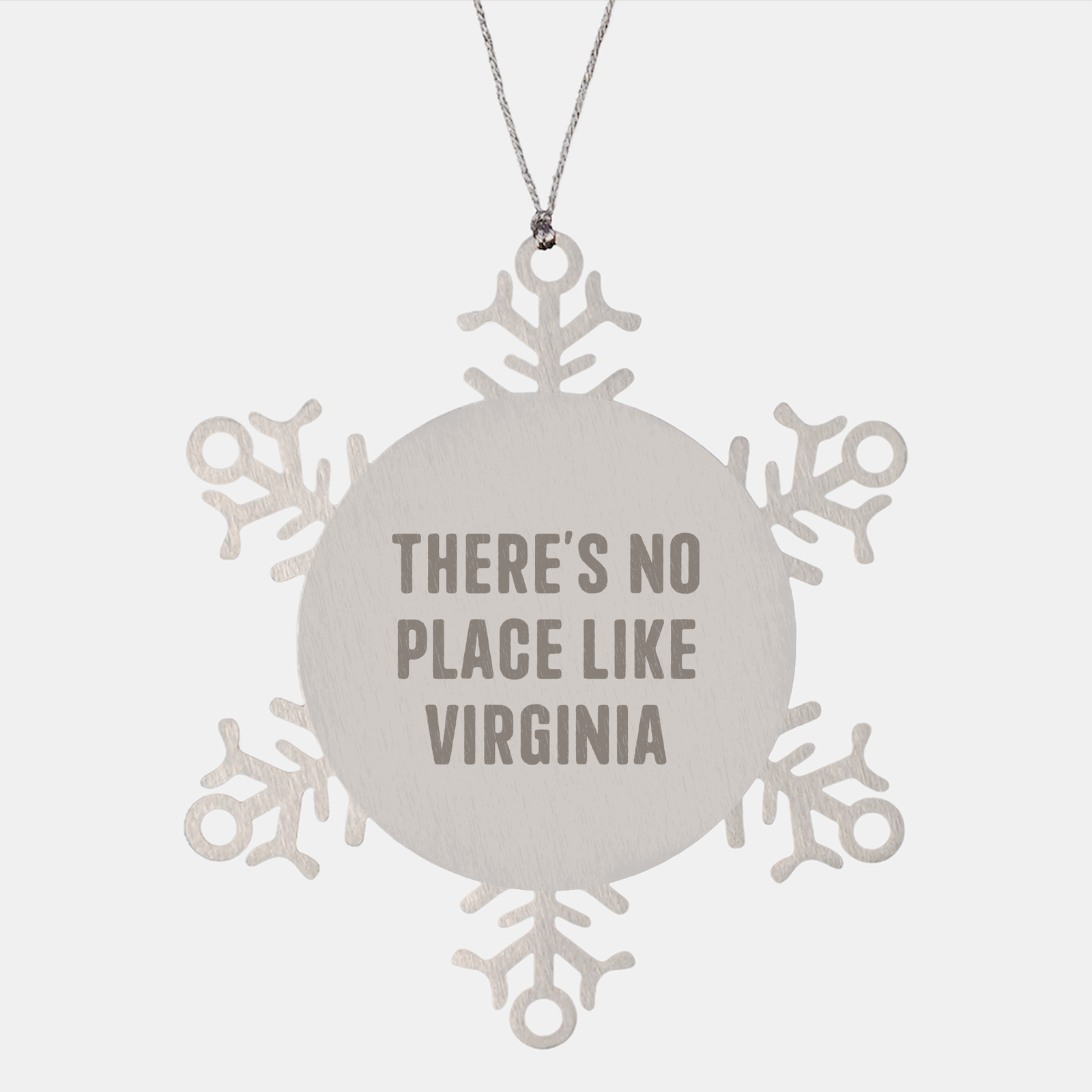 Virginia Snowflake Ornament Gifts from Friends for Christmas, 'There's No Place Like Virginia' Quote, Shatterproof Stainless Steel, 3.14 inches in Diameter - Image 1