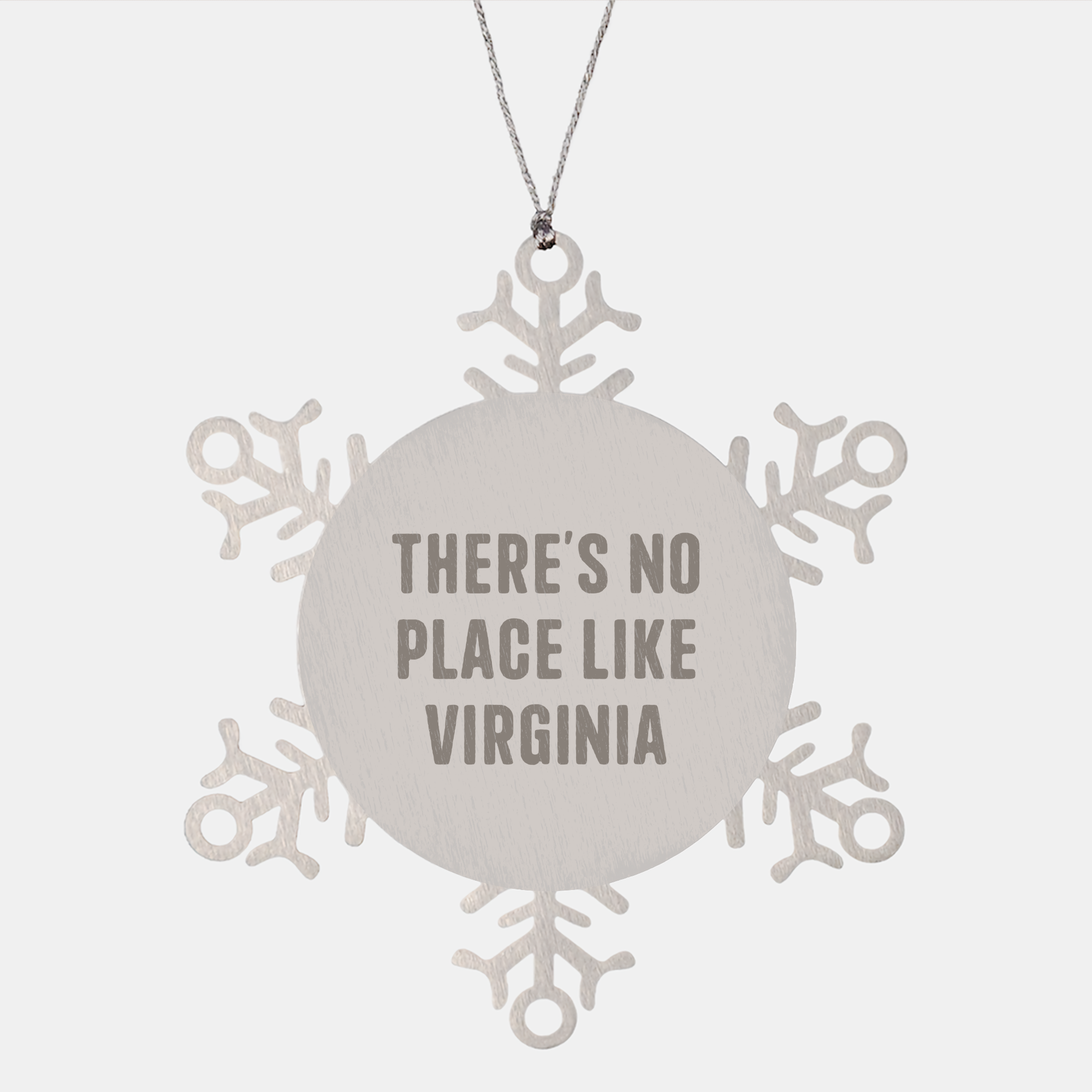 Virginia Snowflake Ornament Gifts from Friends for Christmas, 'There's No Place Like Virginia' Quote, Shatterproof Stainless Steel, 3.14 inches in Diameter - Image 1