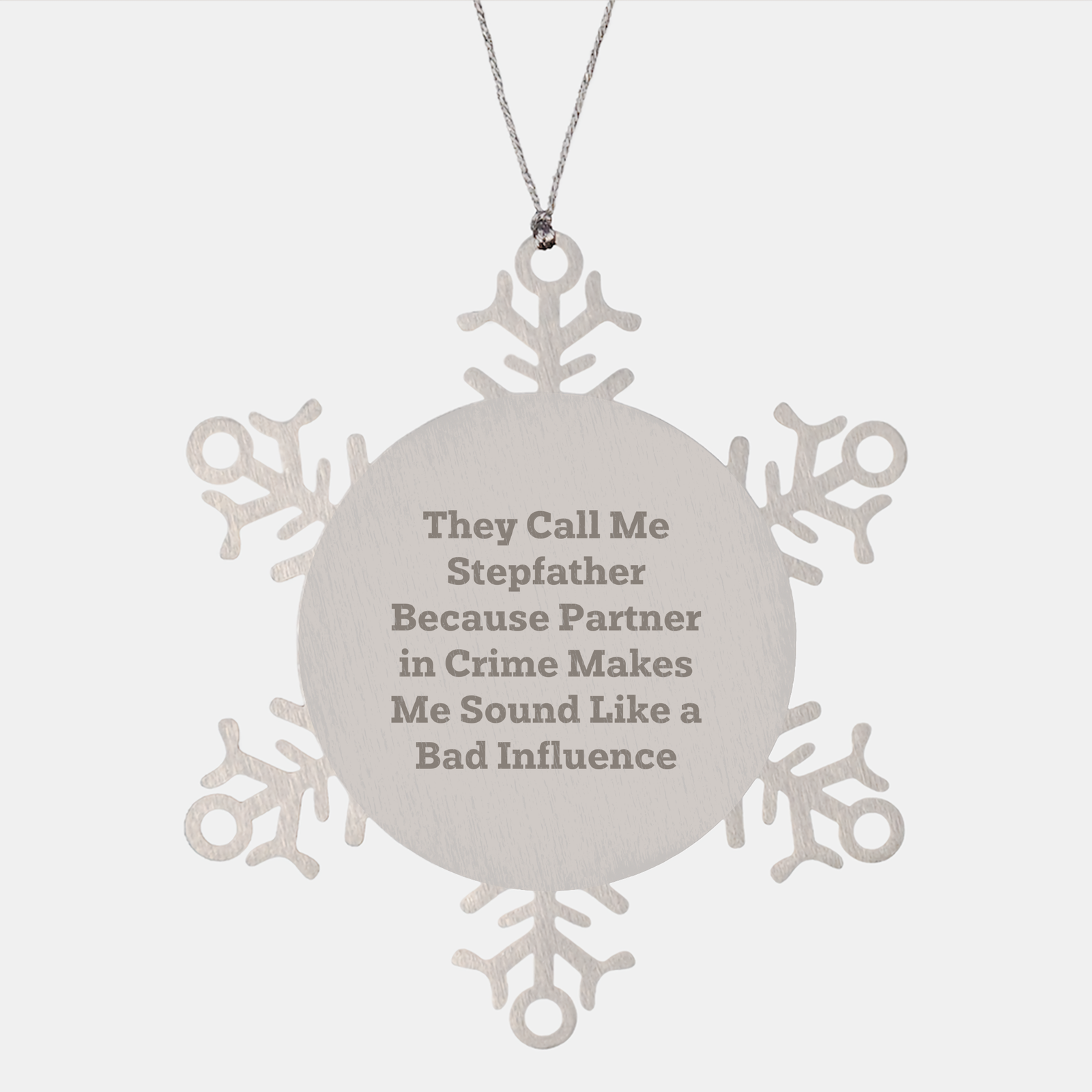 Stepfather Snowflake Ornament Gifts from Men to Stepfather, Funny Christmas Ornament for Dad, Partner in Crime Makes Me Sound Like a Bad Influence - Image 1