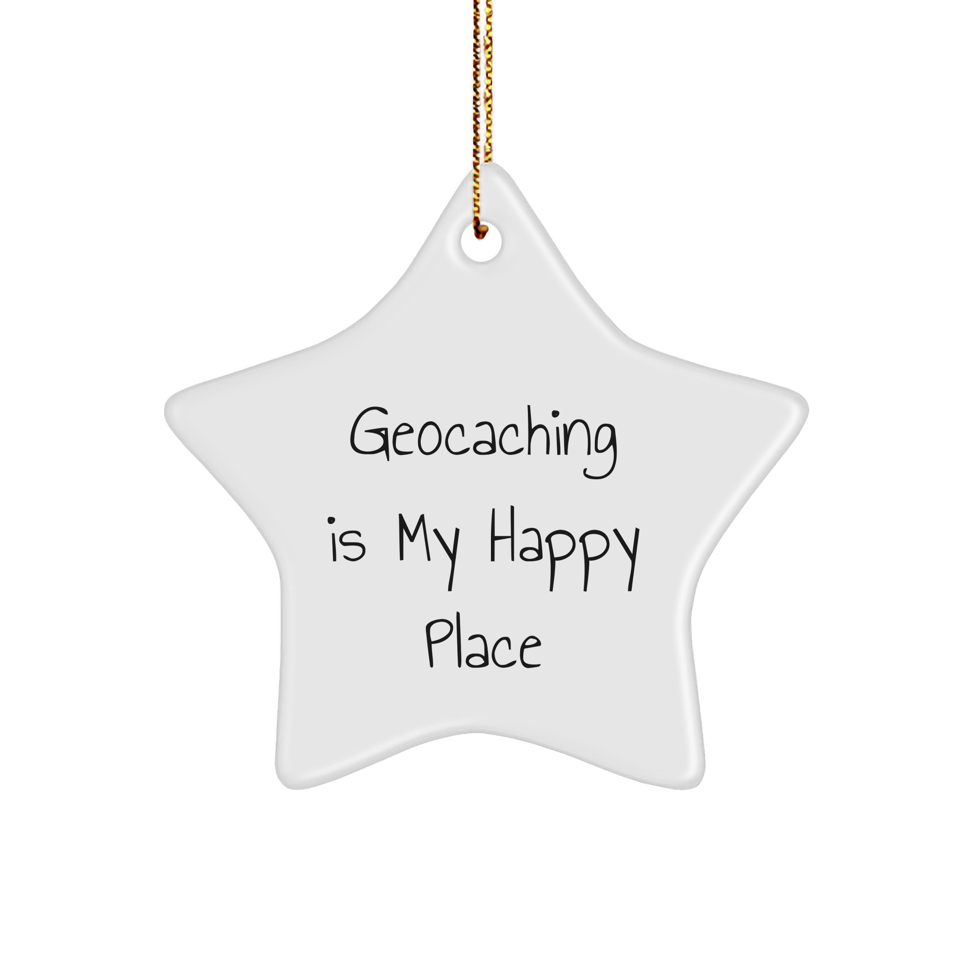 Geocaching Gifts from Friends to Geocaching Enthusiasts, 'Geocaching Is My Happy Place' Star Ornament for Christmas - Image 1