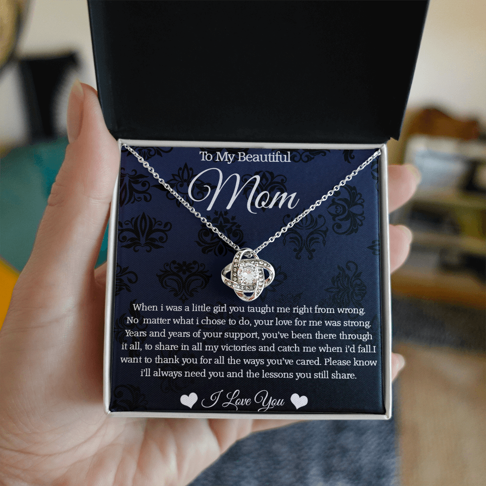 To My Beautiful Mom - Mother's Necklace with Heartfelt Message From Daughter