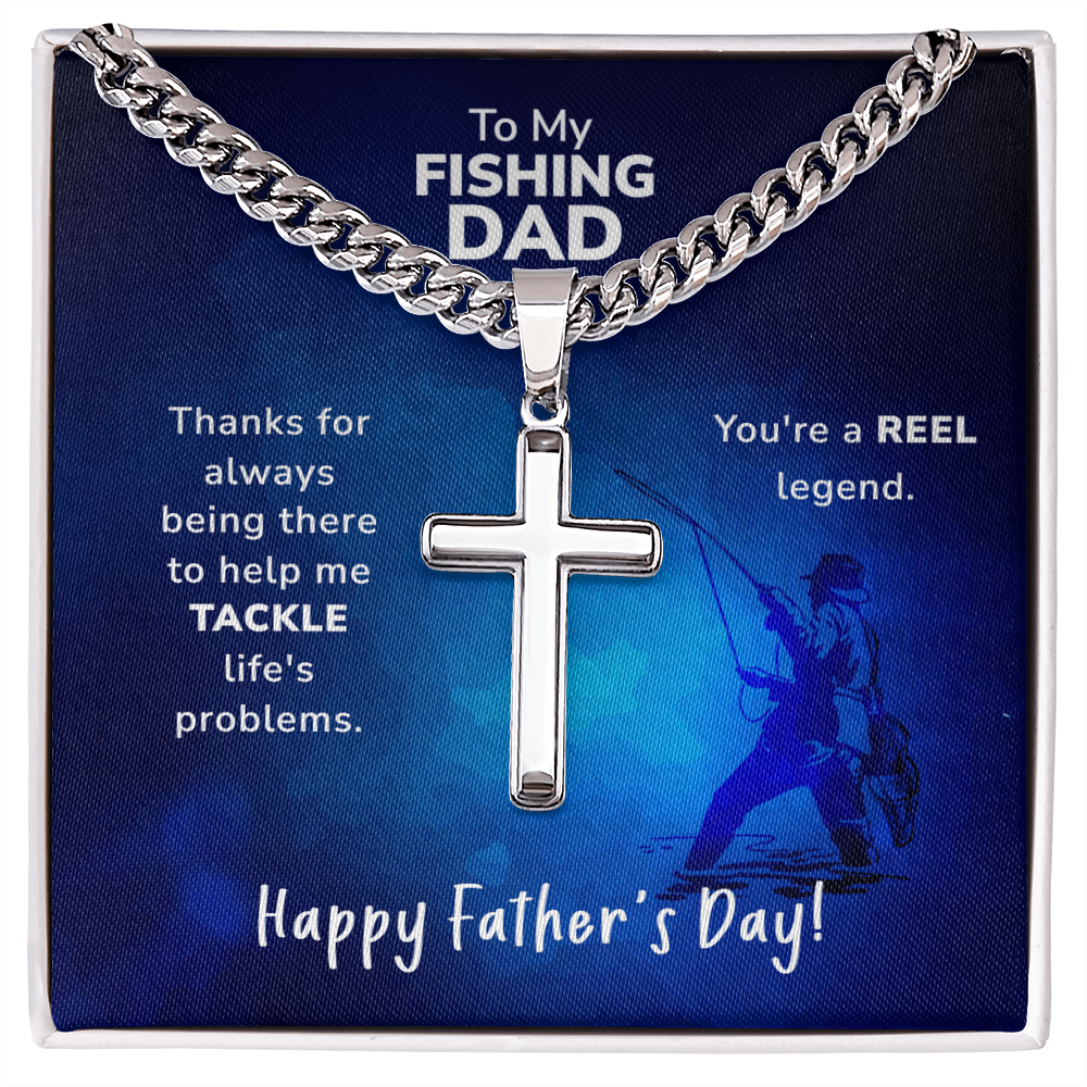 REEL Legend" Fishing Dad Chain and Cross – Father's Gift
