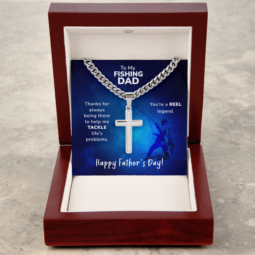 REEL Legend" Fishing Dad Chain and Cross – Father's Gift