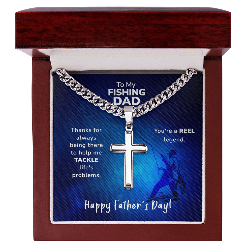REEL Legend" Fishing Dad Chain and Cross – Father's Gift