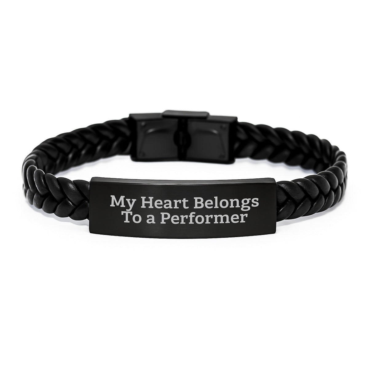 Funny Performer Gifts for Men, Unique Interlaced Leather Bracelet with Quote &#39;My Heart Belongs To A Performer&#39; - Perfect Christmas Unique Gifts from Friends to Family - Image 1