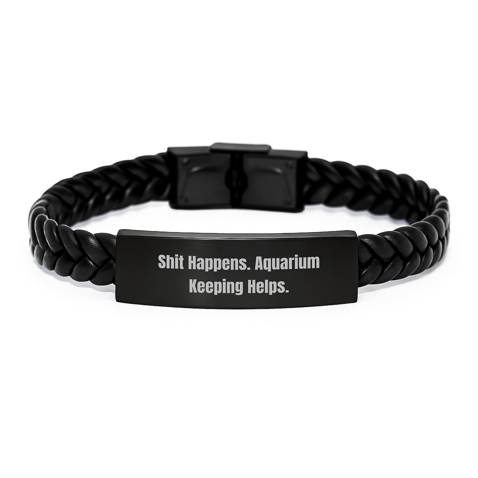 Unique Gifts from Friends and Family - Aquarium Keeping Inspirational Interlaced Leather Bracelet for Men, Women, or Graduates with Shit Happens. Aquarium Keeping Helps. - Image 1