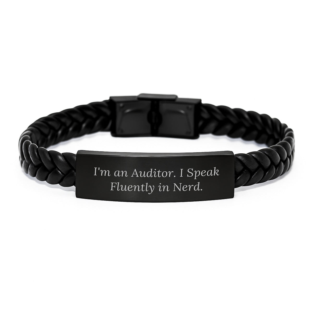 Funny Auditor Gifts from Friends - Inspirational Interlaced Leather Bracelet for Men, Women, Coworkers, Family - I'm An Auditor. I Speak Fluently In genius. - Image 1