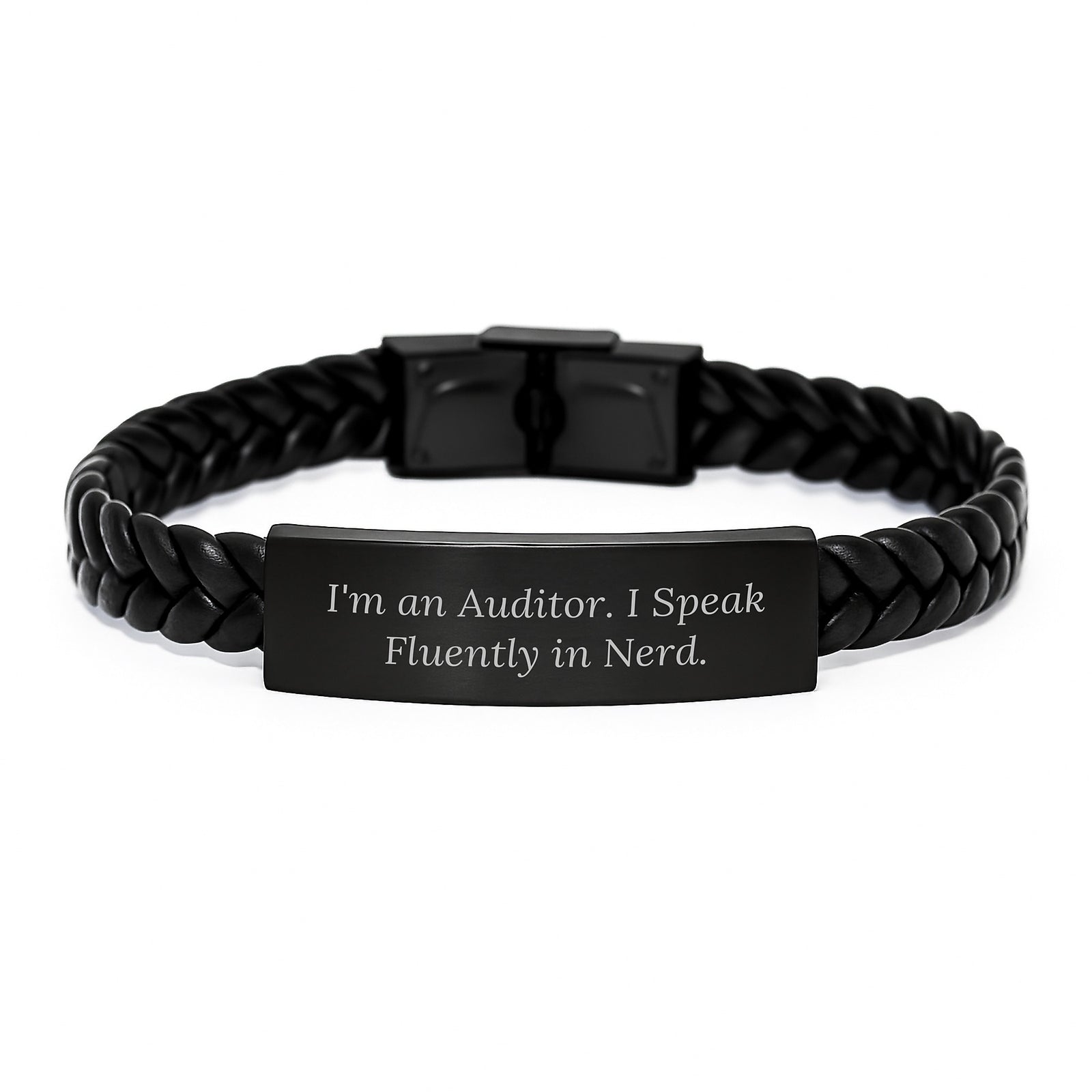 Funny Auditor Gifts from Friends - Inspirational Interlaced Leather Bracelet for Men, Women, Coworkers, Family - I'm An Auditor. I Speak Fluently In genius. - Image 1
