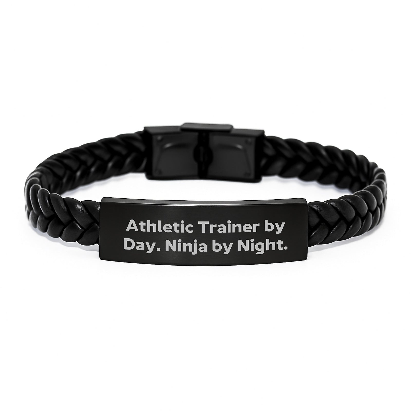 Gifts from Family Members for Athletic Trainers, Interlaced Leather Bracelet, Funny Quote: 'Athletic Trainer By Day. Ninja By Night.' for Men, Graduation Unique Gifts - Image 1
