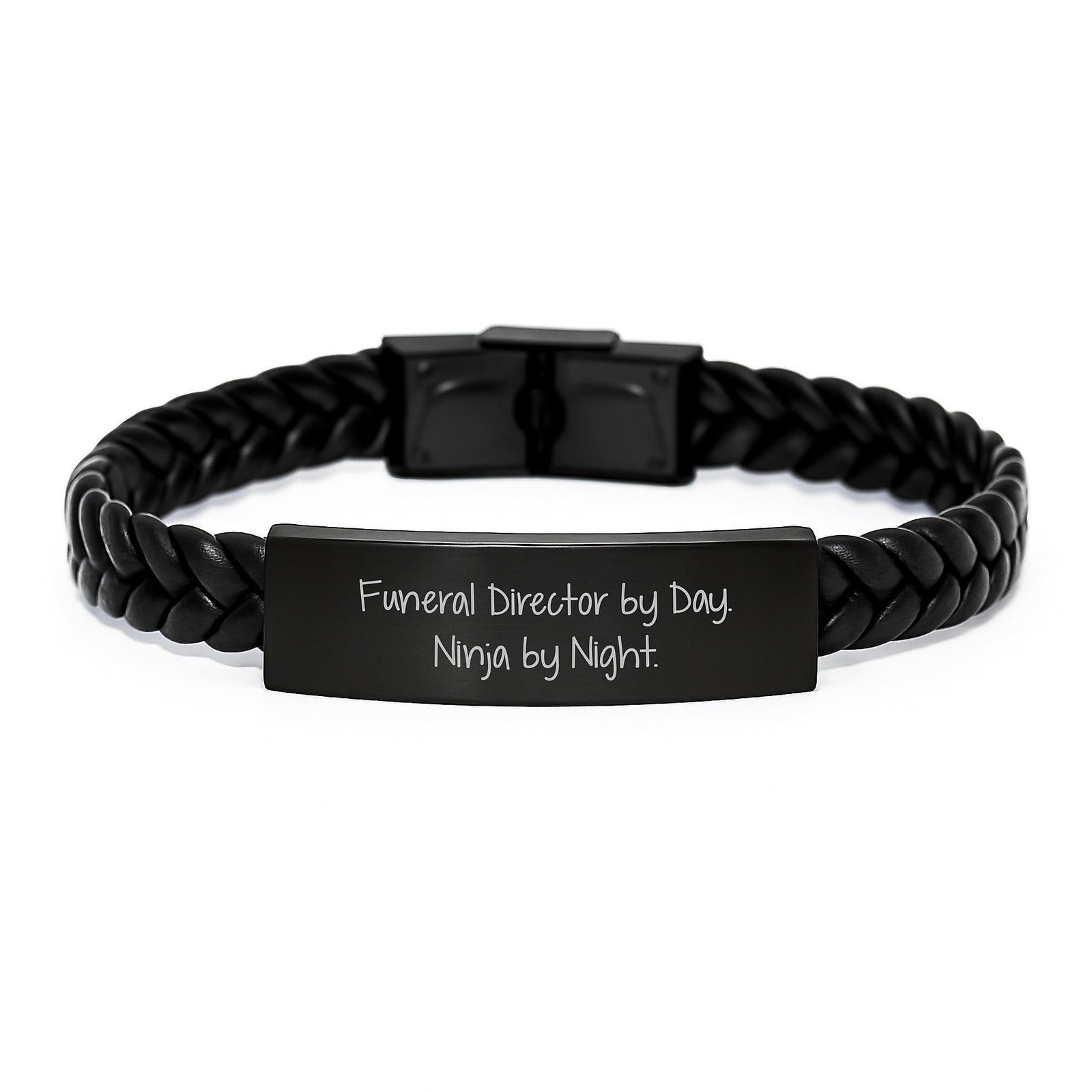 Gifts from Men to Funeral Directors, Unique Interlaced Leather Bracelets for Christmas, Funny Quote by Day, Ninja by Night - Image 1
