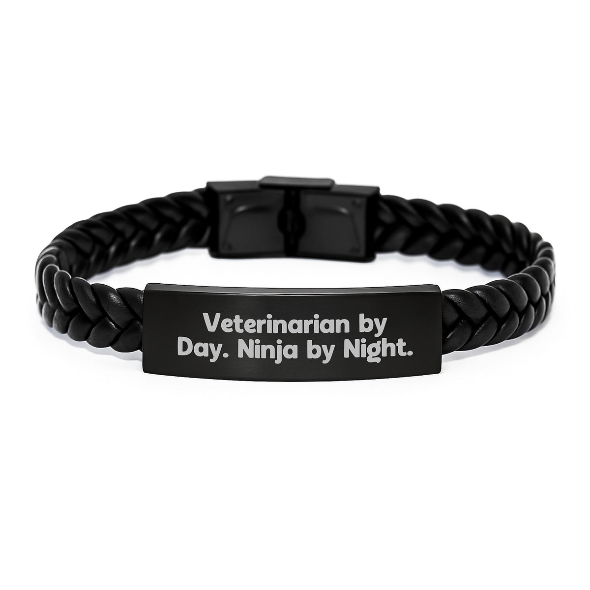 Funny Veterinarian Gifts for Men, Interlaced Leather Bracelet with Quote 'Veterinarian By Day Ninja By Night' - Gifts from Men to Graduation Gift Ideas - Image 1