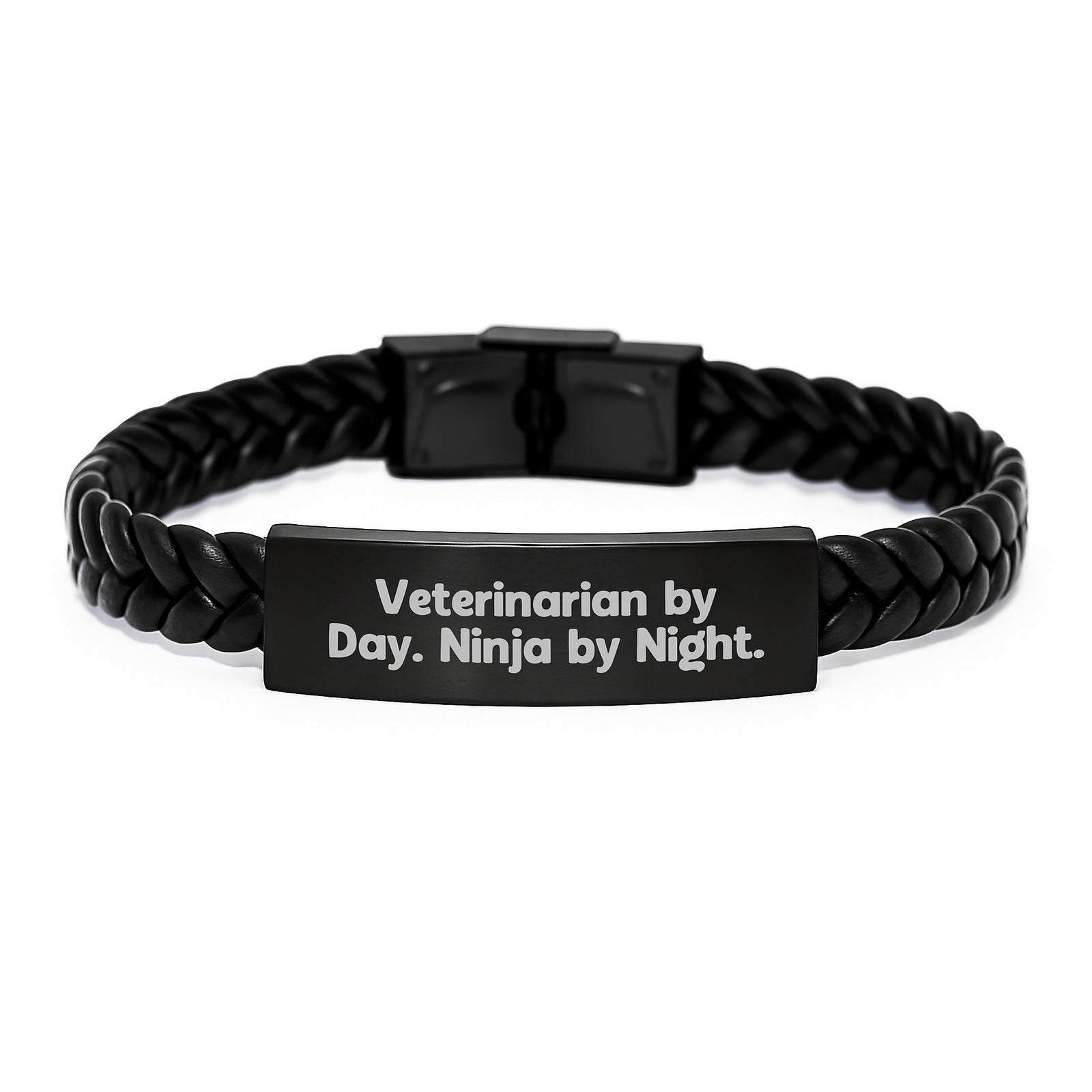 Funny Veterinarian Gifts for Men, Interlaced Leather Bracelet with Quote 'Veterinarian By Day Ninja By Night' - Gifts from Men to Graduation Gift Ideas - Image 1