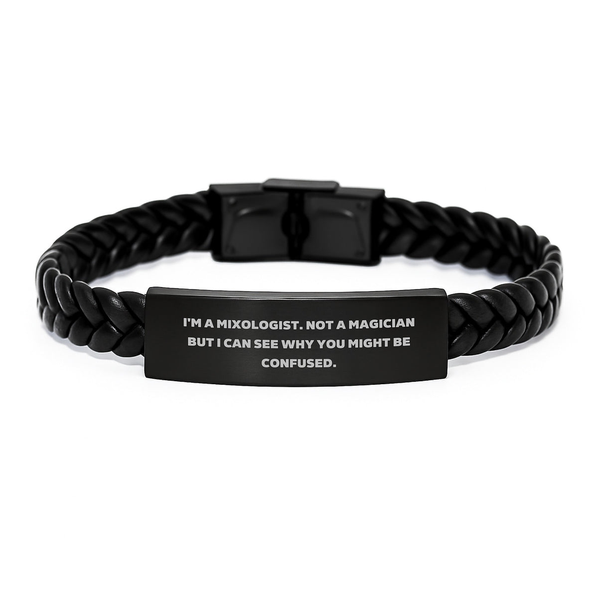 Funny Mixologist Gifts for Men from Friends to Celebrate Graduation - Interlaced Leather Bracelet with Stainless Steel Engraving - Image 1