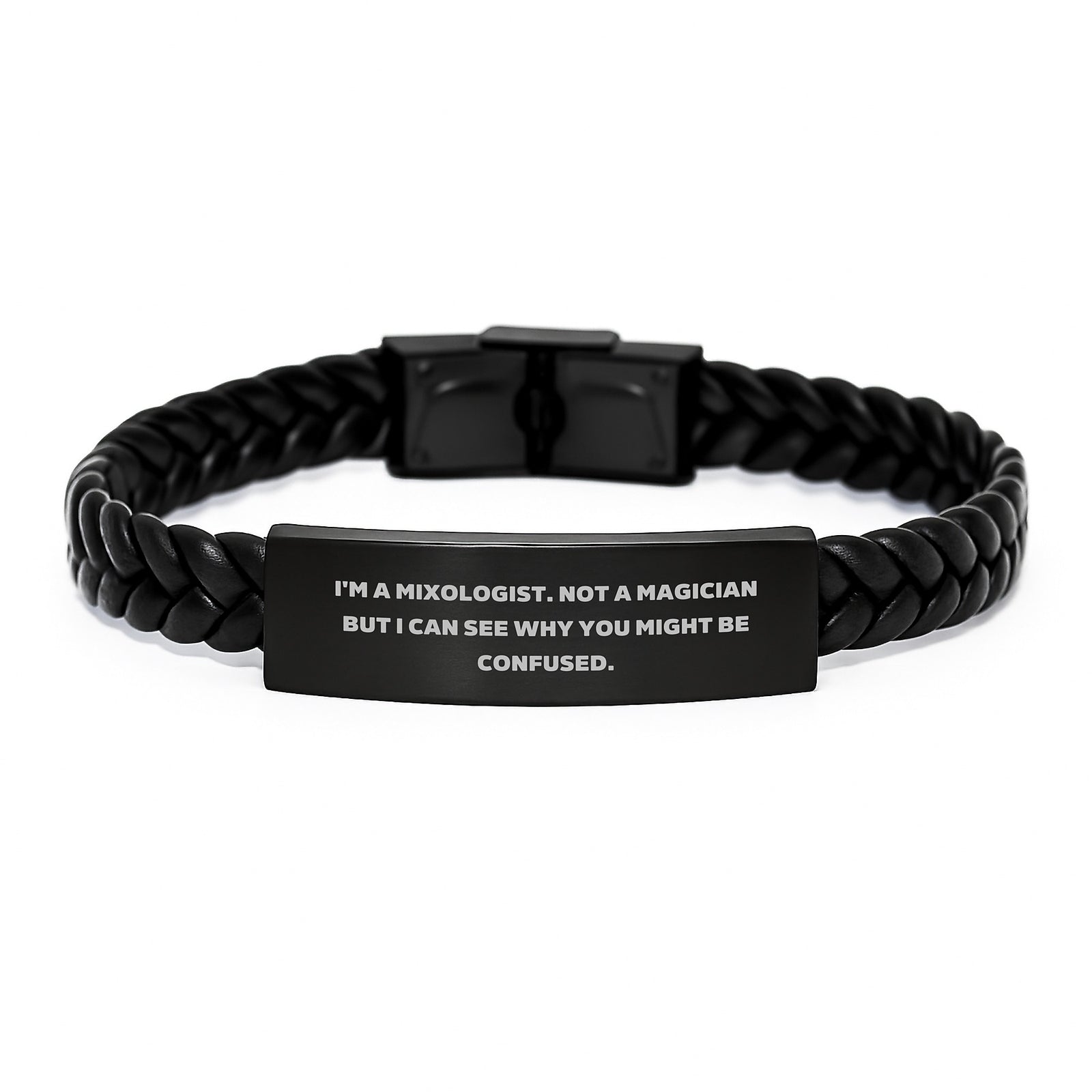 Funny Mixologist Gifts for Men from Friends to Celebrate Graduation - Interlaced Leather Bracelet with Stainless Steel Engraving - Image 1