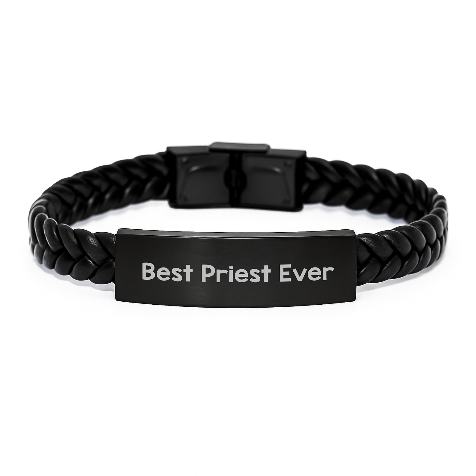 Funny Gift for Priest, Best Priest Ever Interlaced Leather Bracelet, Christmas Unique Gifts from Friends - Image 1