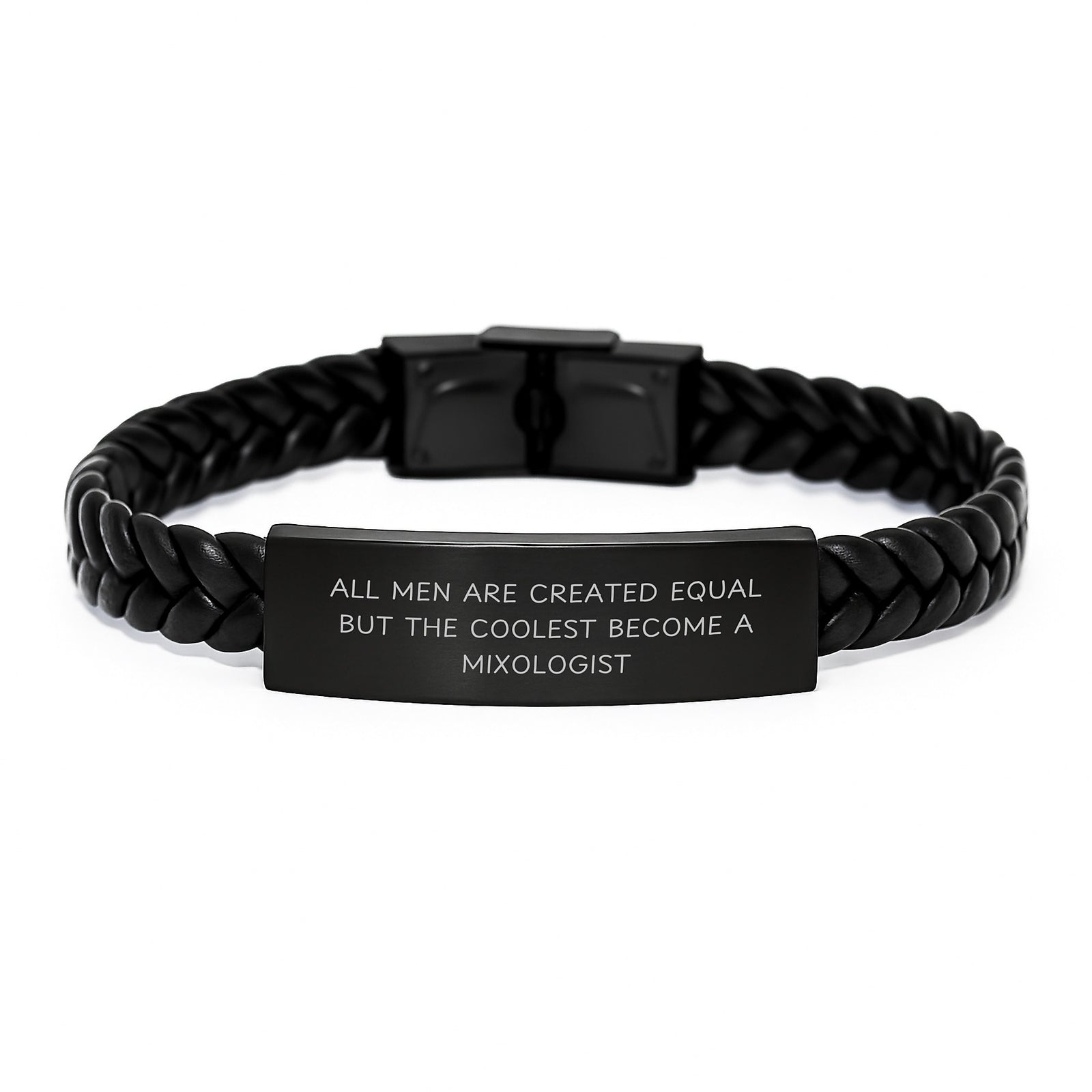 Mixologist Gifts from Friends, Funny Quote Interlaced Leather Bracelet, Birthday Unique Gifts for Men, 'All Men Are Created Equal But The Coolest Become A Mixologist' - Image 1