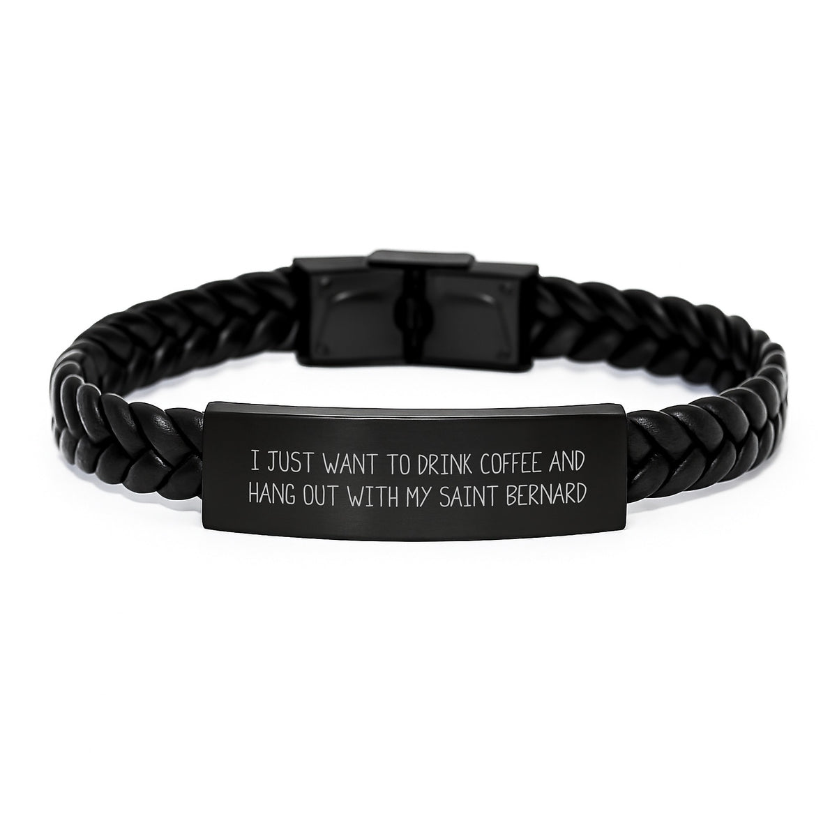 Funny Saint Bernard Dog Gifts for Men from Friends - Birthday Unique Interlaced Leather Bracelet with Engraved Stainless Steel - Image 1