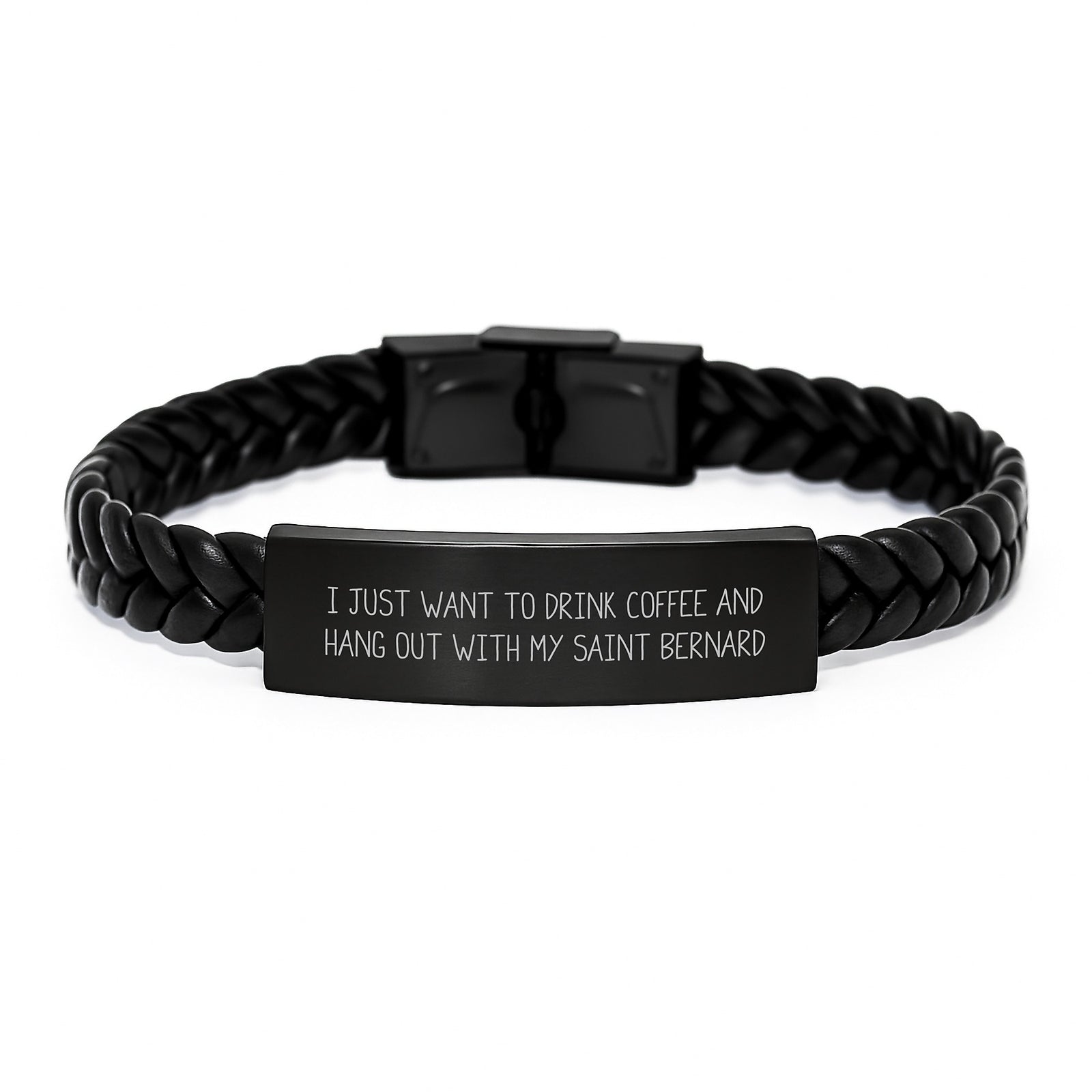 Funny Saint Bernard Dog Gifts for Men from Friends - Birthday Unique Interlaced Leather Bracelet with Engraved Stainless Steel - Image 1
