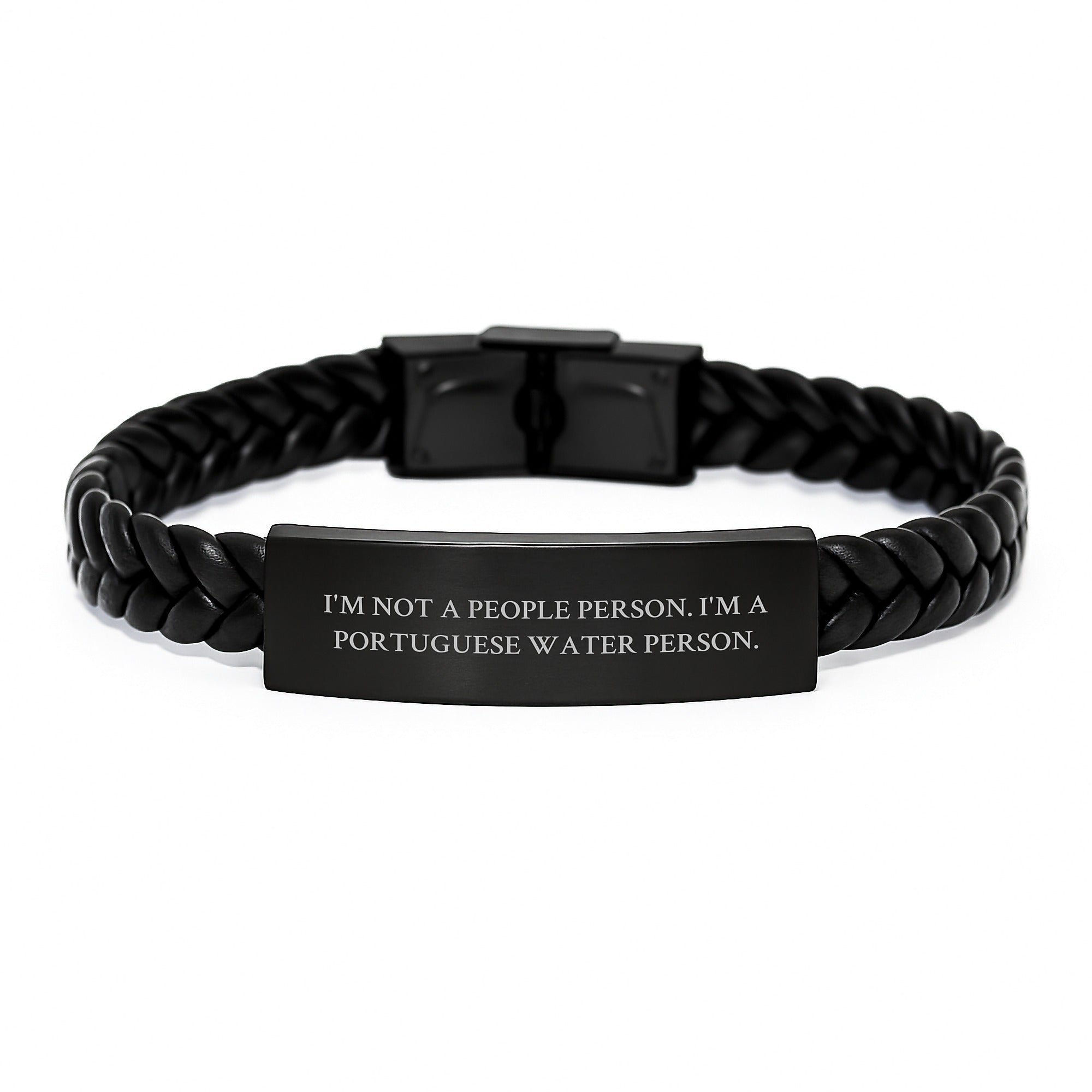 Funny Portuguese Water Dog Gifts - I'm Not A People Person. I'm A Portuguese Water Person. Interlaced Leather Bracelet for Birthday - Gifts from Men to Portuguese Water Dog - Image 1
