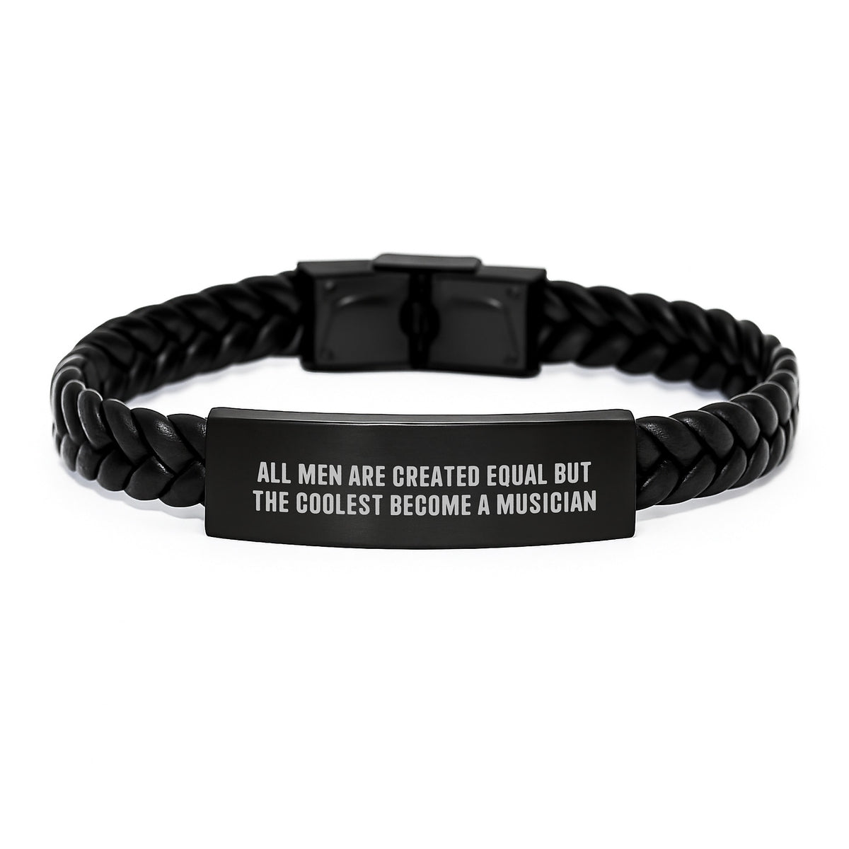 Funny Inspirational Musician Gifts, Interlaced Leather Bracelet for Birthday, Quote &#39;All Men Are Created Equal But The Coolest Become A Musician&#39; Gifts from Men to Musician - Image 1
