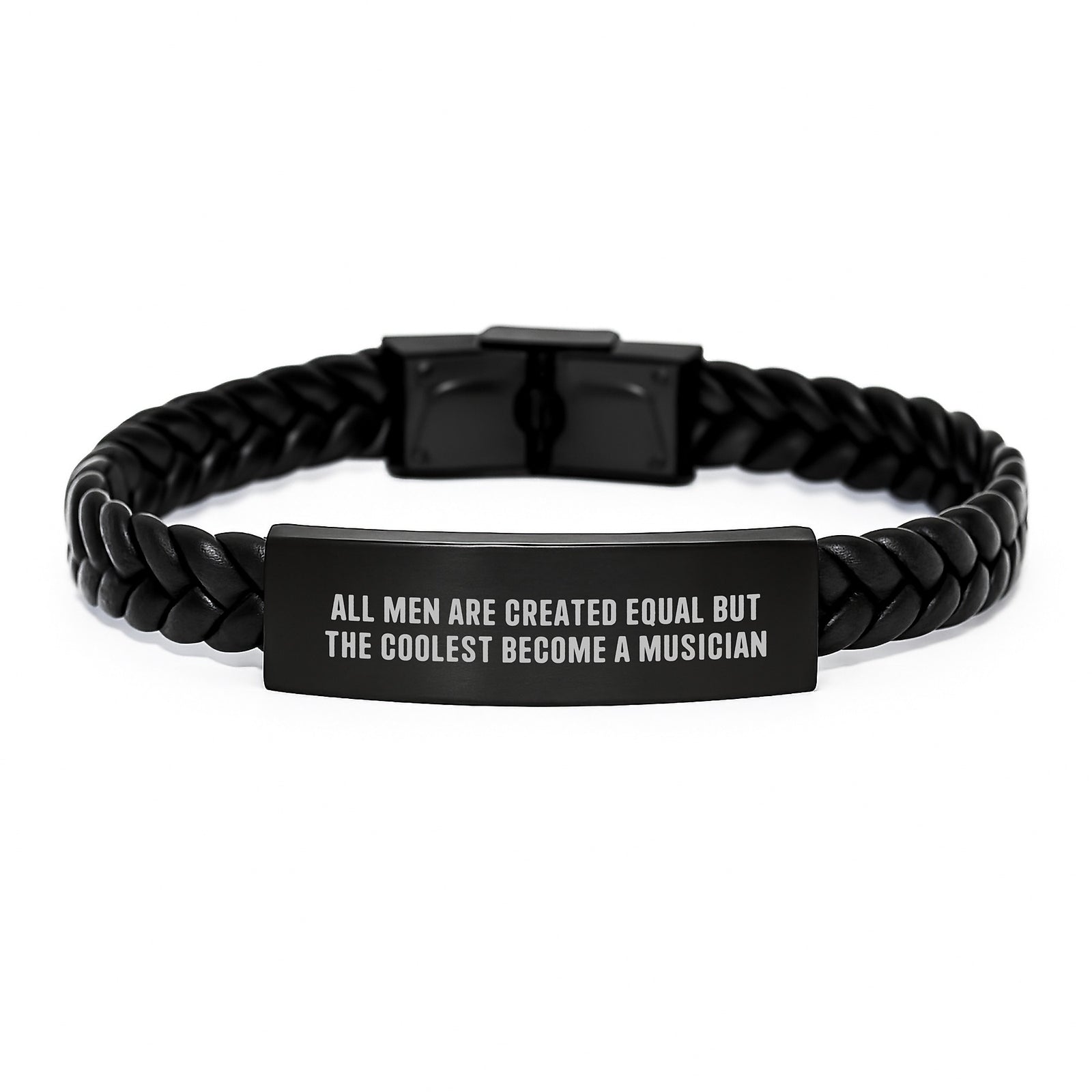 Funny Inspirational Musician Gifts, Interlaced Leather Bracelet for Birthday, Quote 'All Men Are Created Equal But The Coolest Become A Musician' Gifts from Men to Musician - Image 1
