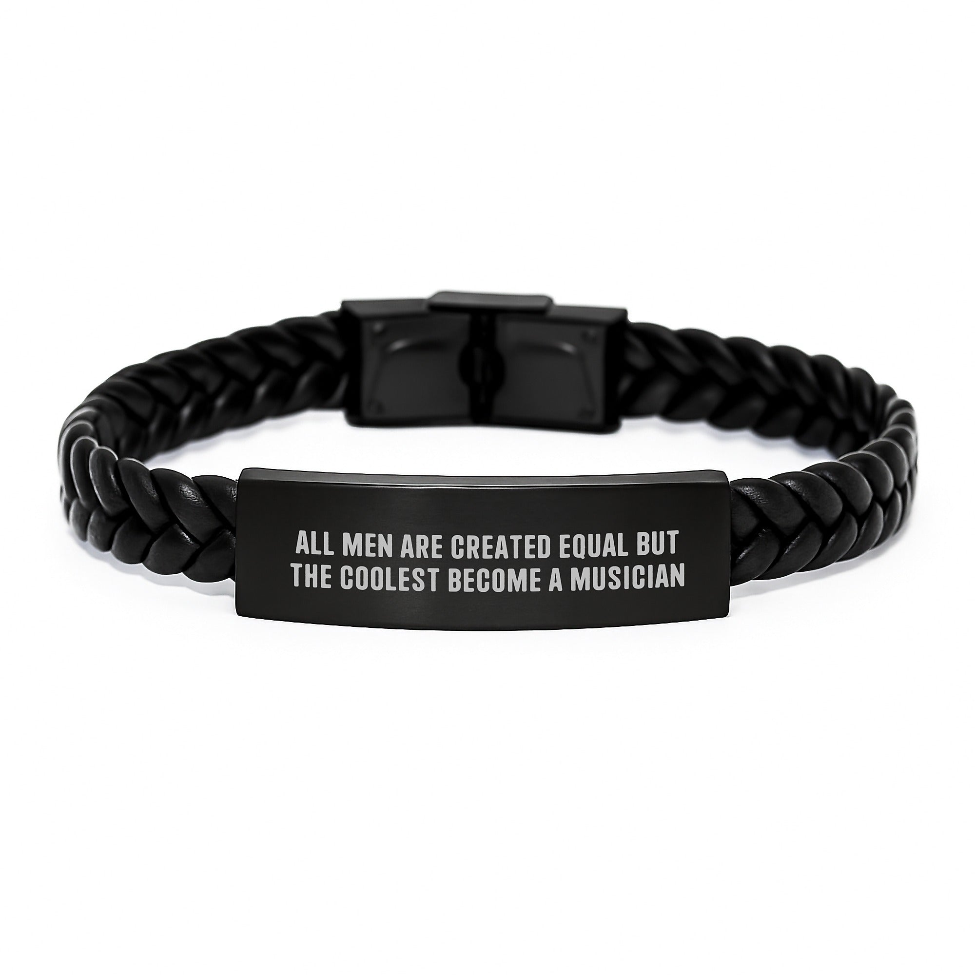Funny Inspirational Musician Gifts, Interlaced Leather Bracelet for Birthday, Quote 'All Men Are Created Equal But The Coolest Become A Musician' Gifts from Men to Musician - Image 1