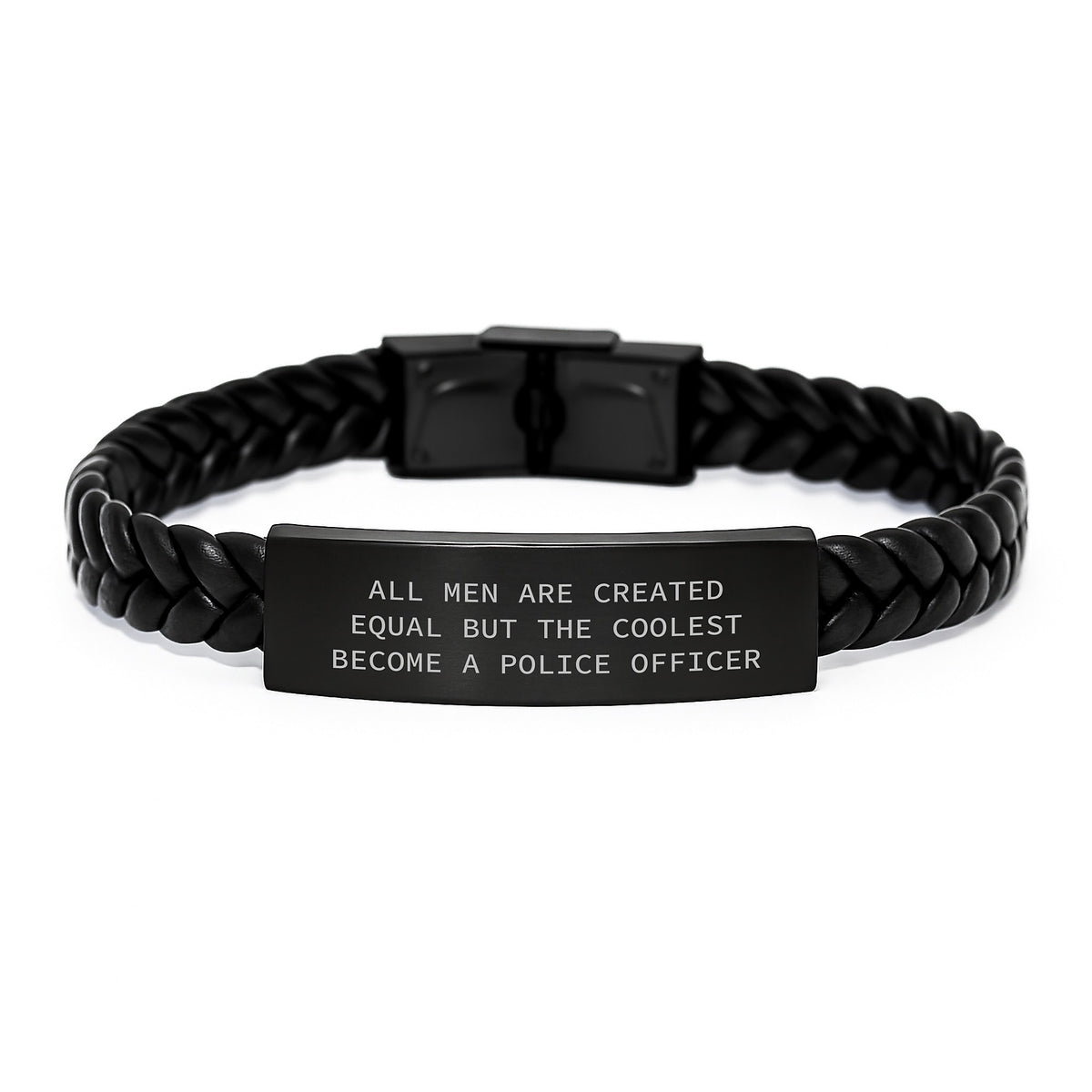 Funny Police Officer Gifts for Him, Interlaced Leather Bracelet with Stainless Steel Engraving, Christmas Unique Presents from Friends, Family, Coworkers - Image 1