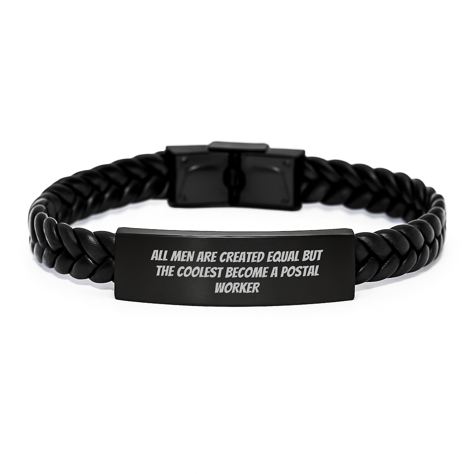 Funny Postal Worker Gifts from Men, Unique Interlaced Leather Bracelet for Birthday, 'All Men Are Created Equal But The Coolest Become A Postal Worker' Quote - Image 1