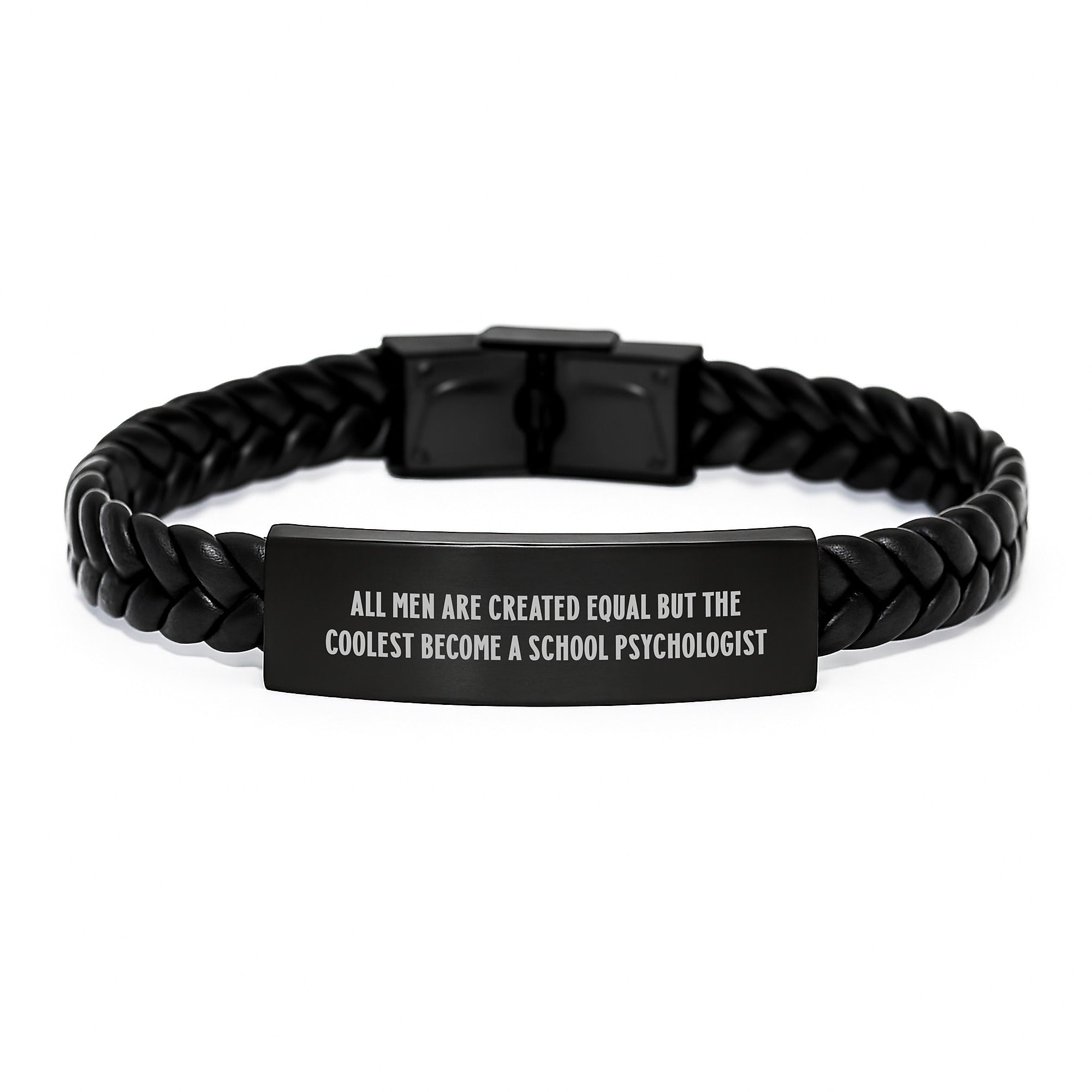 Funny School Psychologist Gifts for Him, Men's Interlaced Leather Bracelet with Inspirational Quote, Christmas Unique Presents from Friends or Family - Image 1