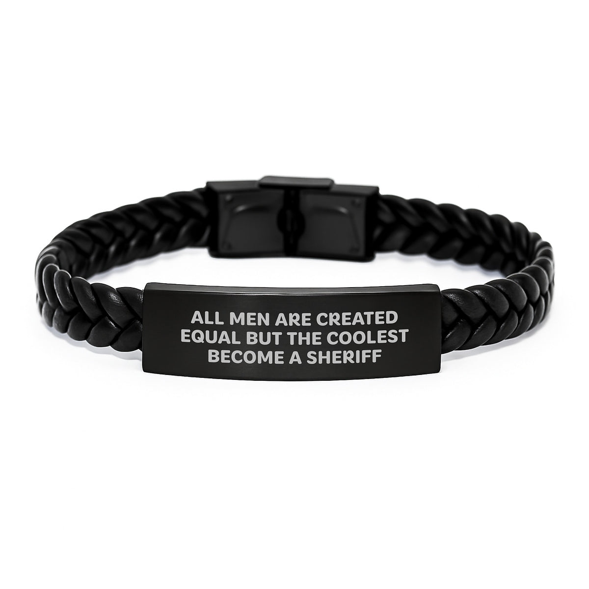 Funny Sheriff Gifts for Men, Unique Interlaced Leather Bracelet with Quote - &#39;All Men Are Created Equal But The Coolest Become A Sheriff&#39;, Christmas Unique Gifts from Friends - Image 1