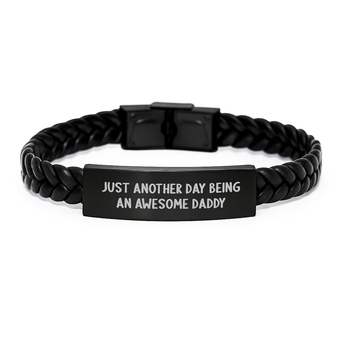 Funny Daddy Gifts Interlaced Leather Bracelet for Men, Just Another Day Being An Awesome Daddy Quote, Gifts from Family for Special Occasions - Image 1