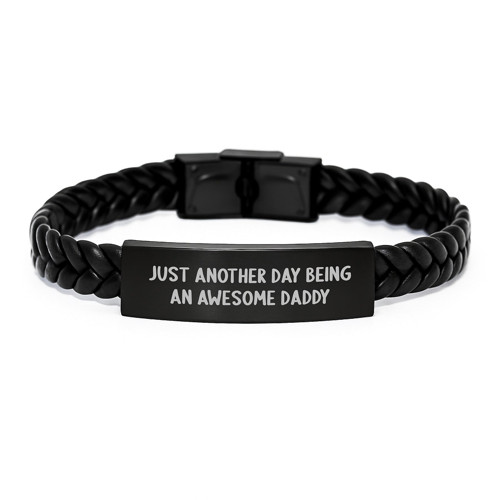Funny Daddy Gifts Interlaced Leather Bracelet for Men, Just Another Day Being An Awesome Daddy Quote, Gifts from Family for Special Occasions - Image 1