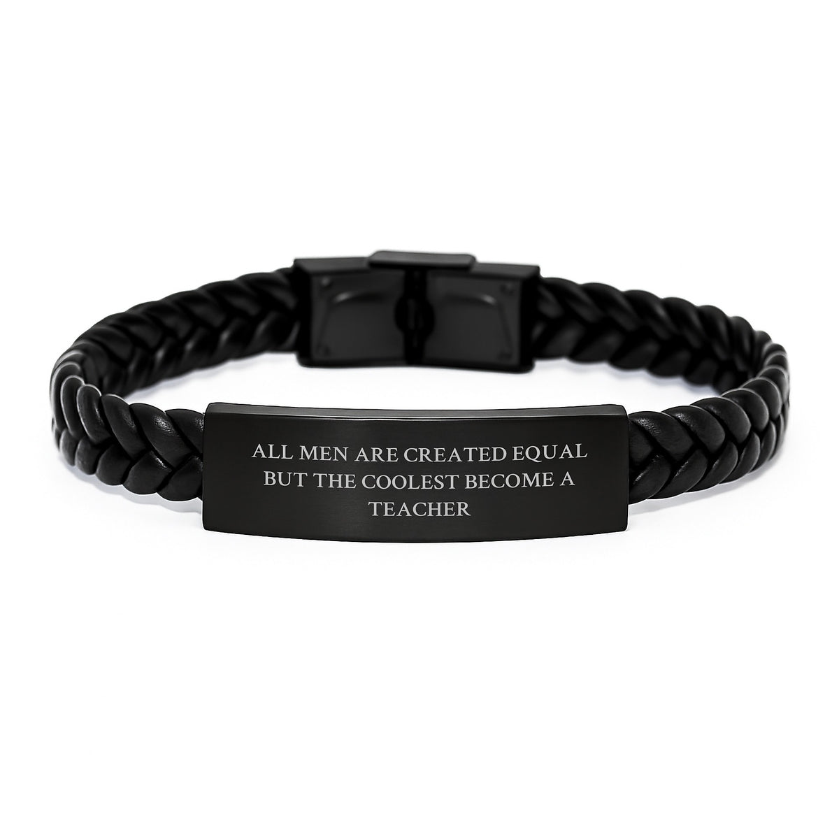 Funny Teacher Gifts for Men - Interlaced Leather Bracelet - All Men Are Created Equal But The Coolest Become A Teacher, Christmas Unique Gifts from Family to Teacher - Image 1