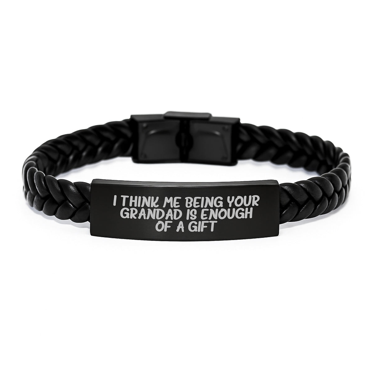 Funny Grandad Gifts, Interlaced Leather Bracelet for Men, &#39;&#39;I Think Me Being Your Grandad Is Enough Of A Gift&#39;&#39; Graduation Unique Gifts from Men to Grandad - Image 1