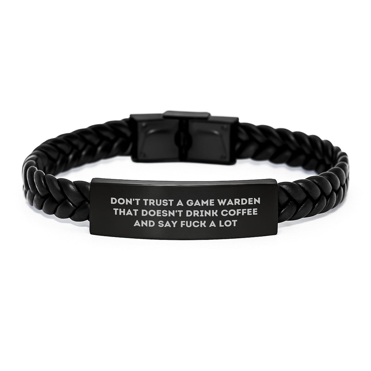 Funny Game Warden Gifts, Interlaced Leather Bracelet for Men, Gifts from Friends or Family, Don't Trust a Game Warden That Doesn't Drink Coffee - Image 1