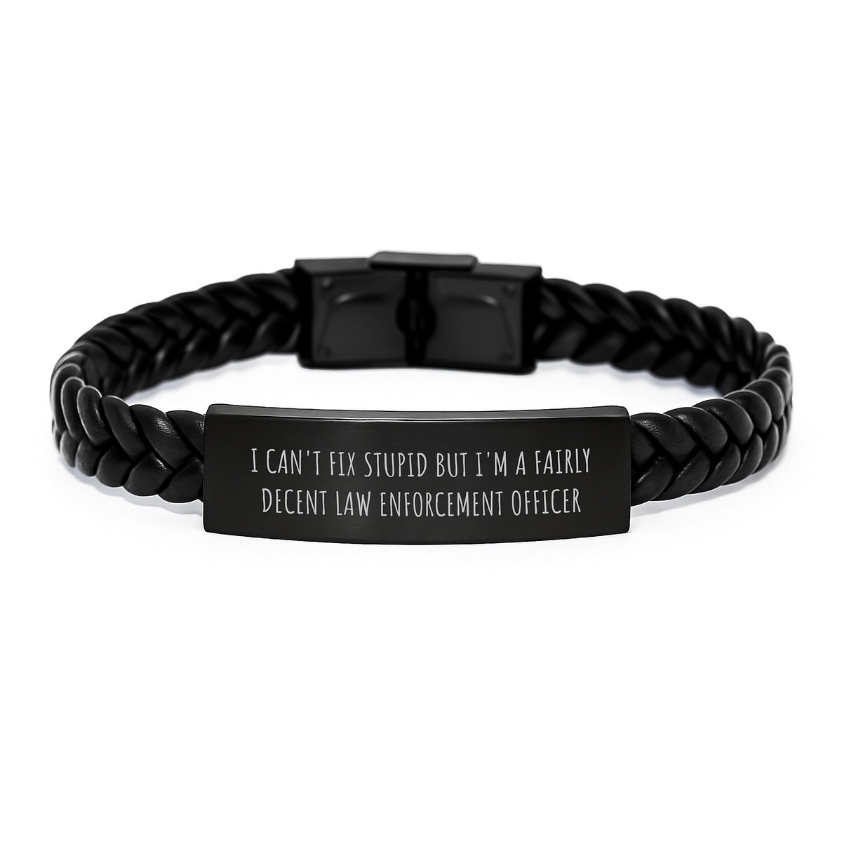 Funny Law Enforcement Officer Gifts from Family for Men Graduation Unique Interlaced Leather Bracelet with Stainless Steel - Image 1